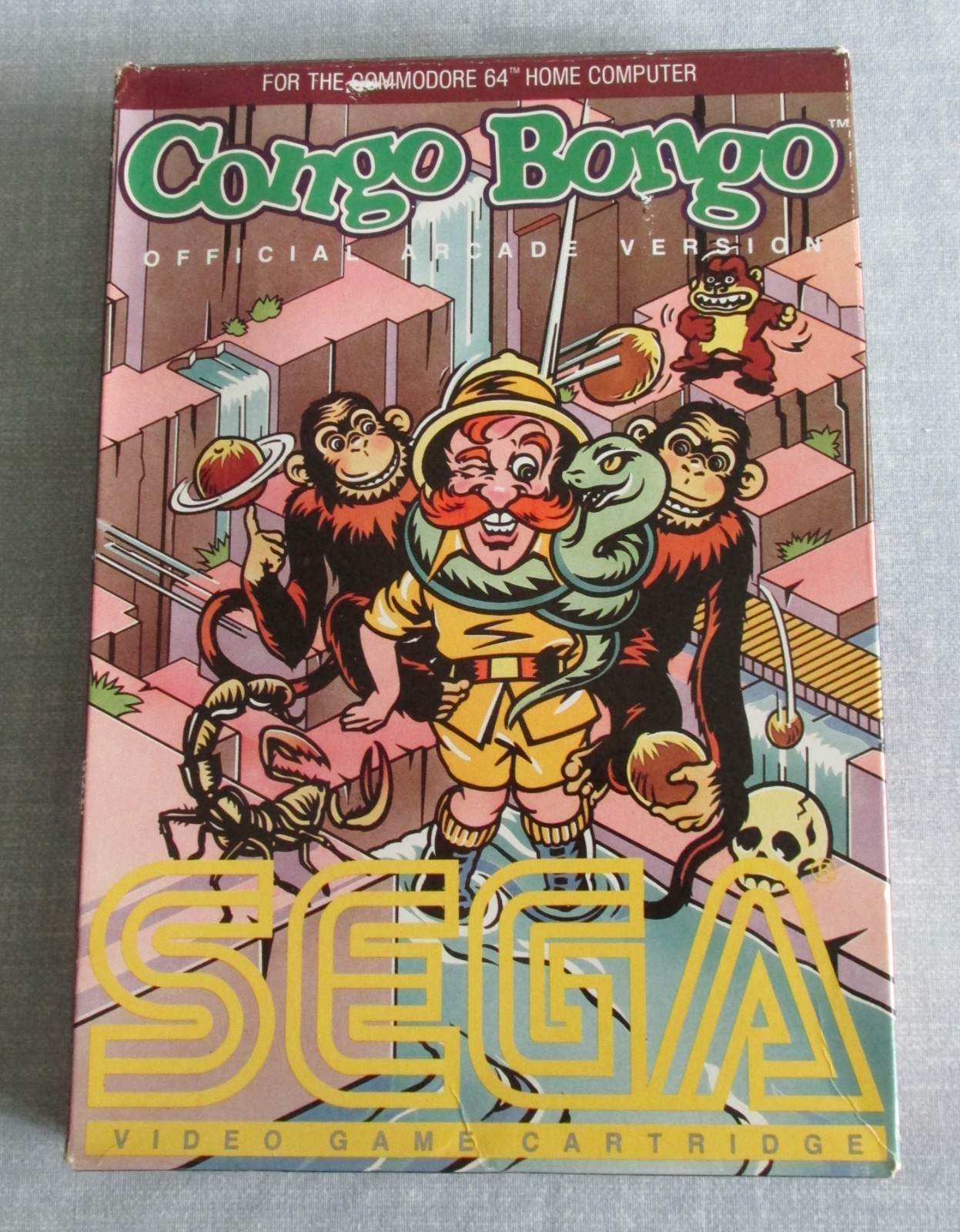 CONGO BONGO COMMODORE 64 VIDEO GAME CARTRIDGE & MANUAL WITH BOX COMPLETE TESTED