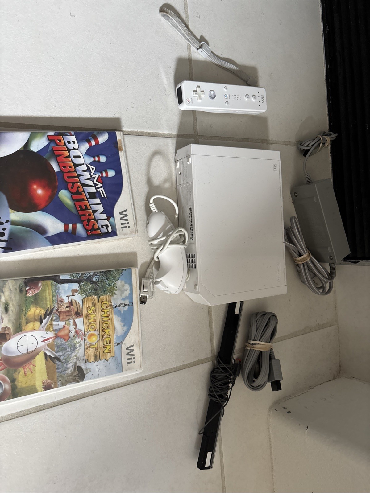 Wii Console With Single Controller And Two Games With Steering Wheel