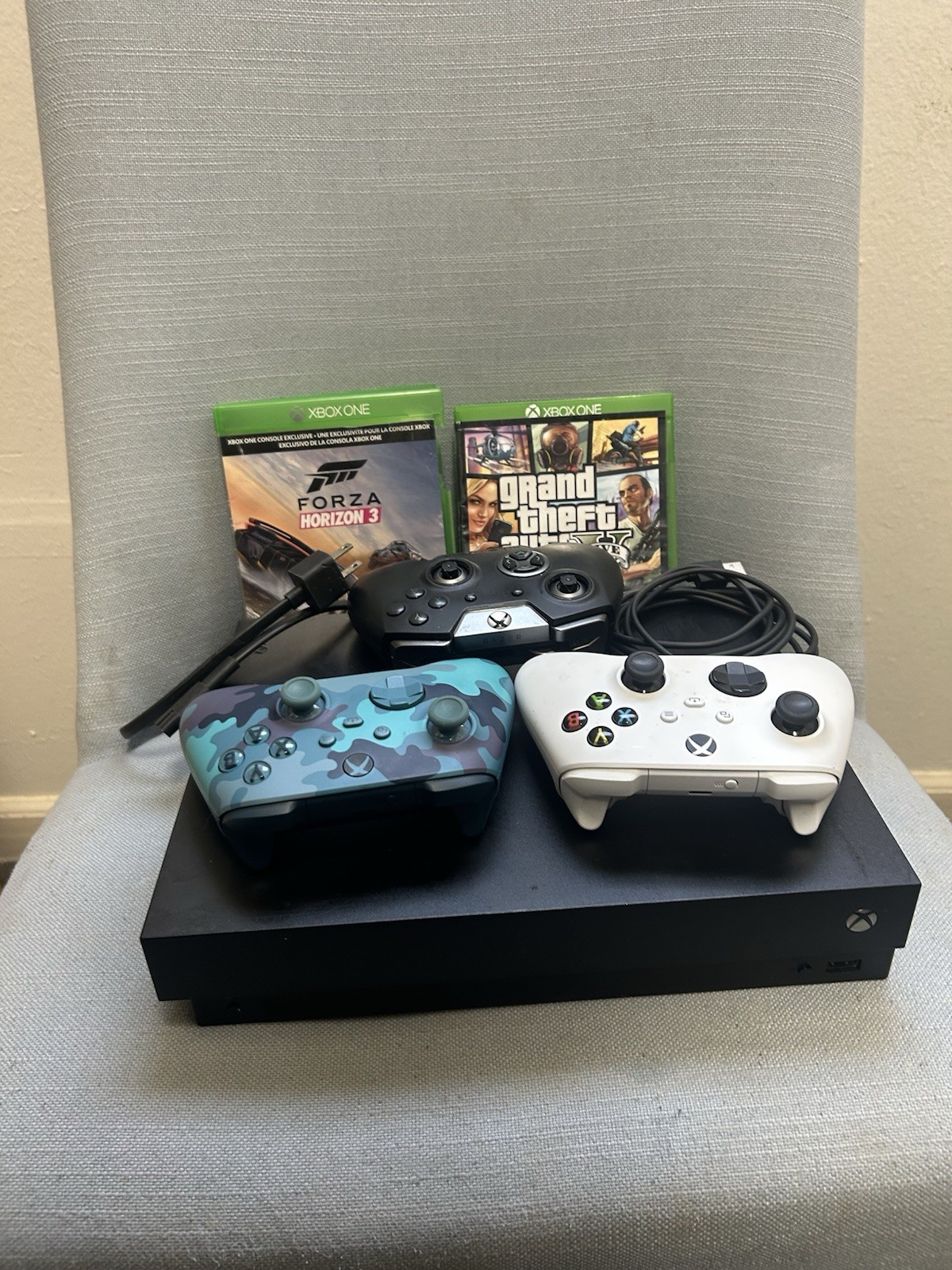 Microsoft Xbox One X 1TB 4K Black Console Bundle w/ 3 Controllers + 2 Games