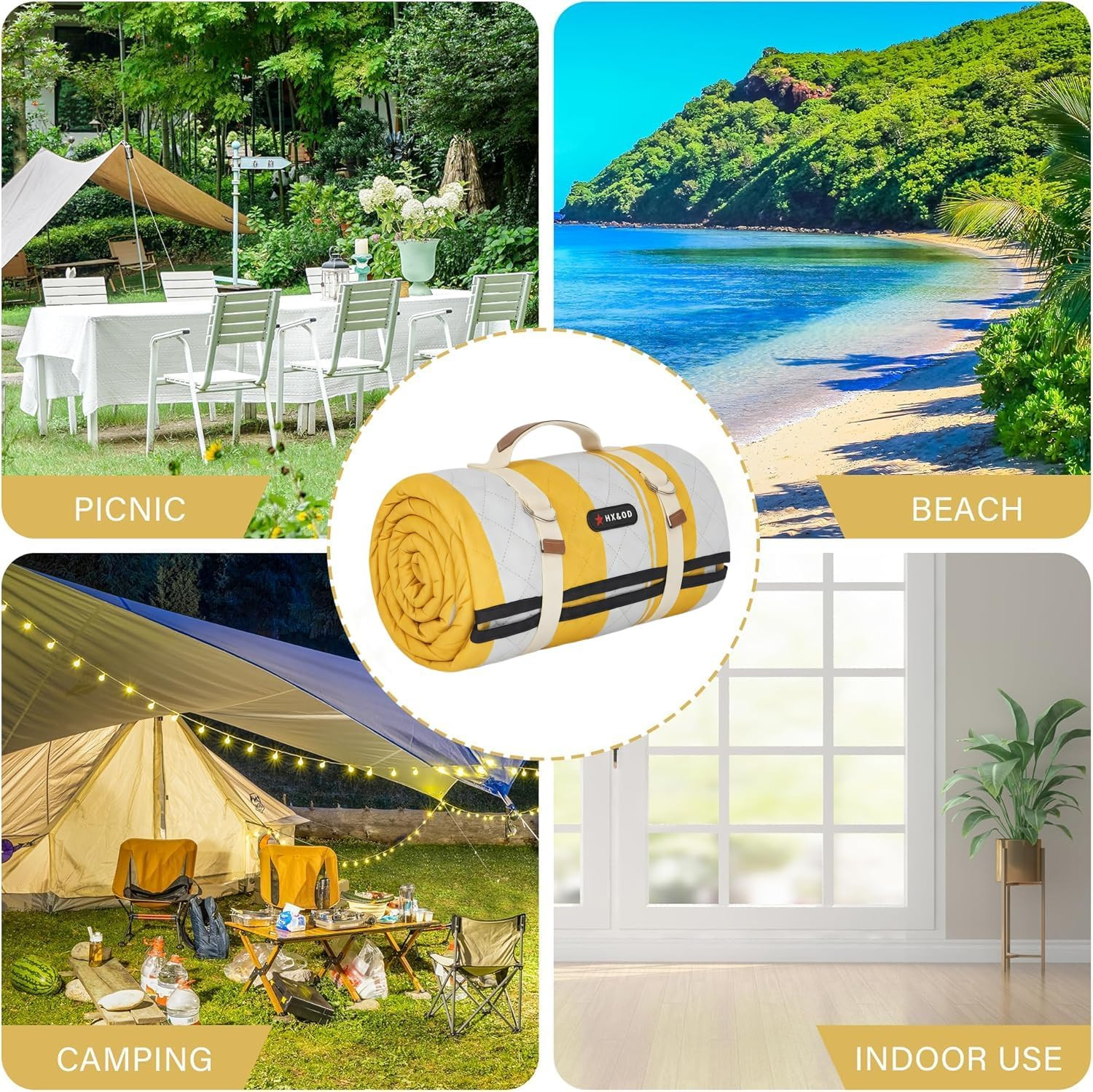 Outdoor Picnic Blanket Extra Large, 80”*80” Waterproof Picnic Mat with Stakes