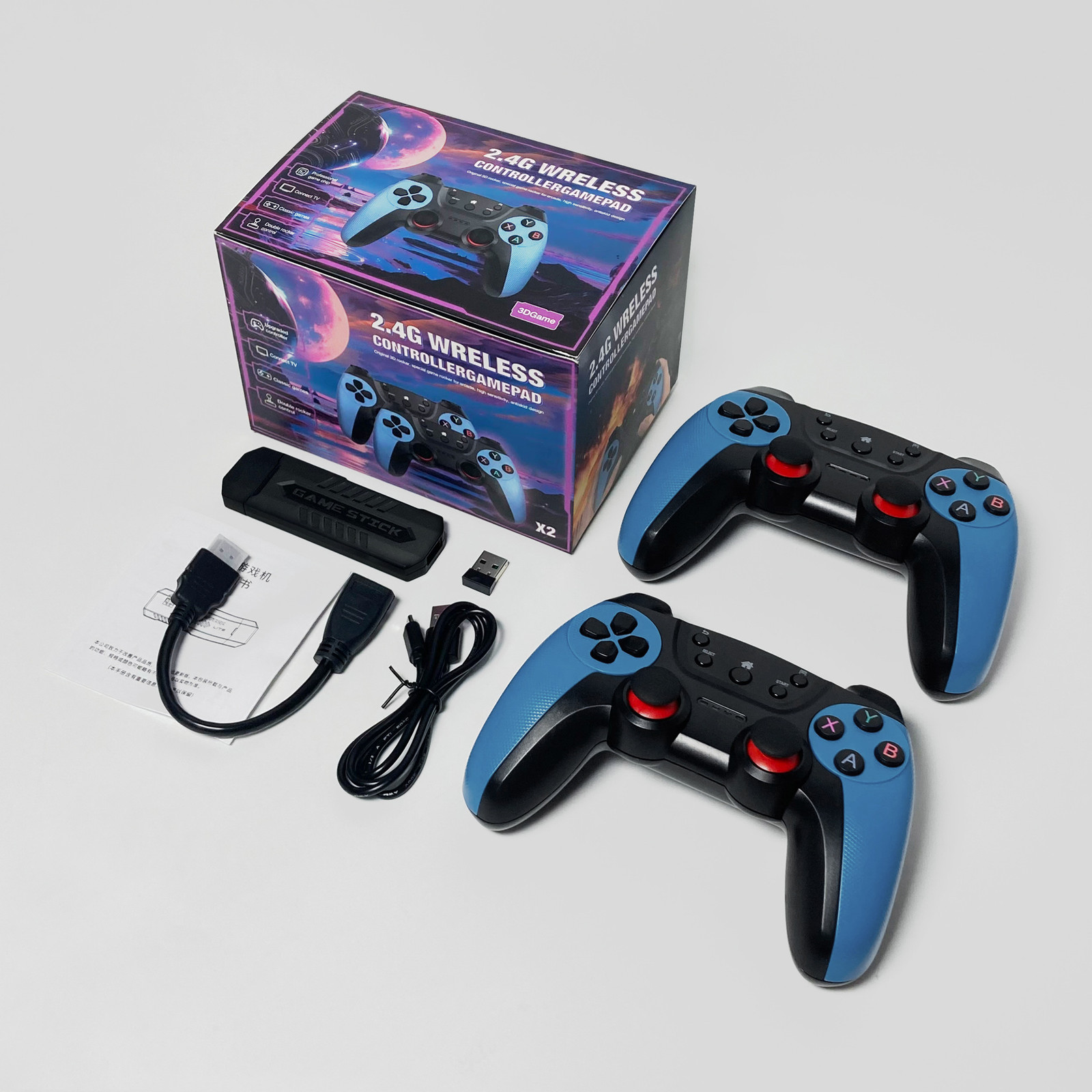 X2 4K Retro Game Console Wireless Dual Controllers TV Gaming Stick Blue