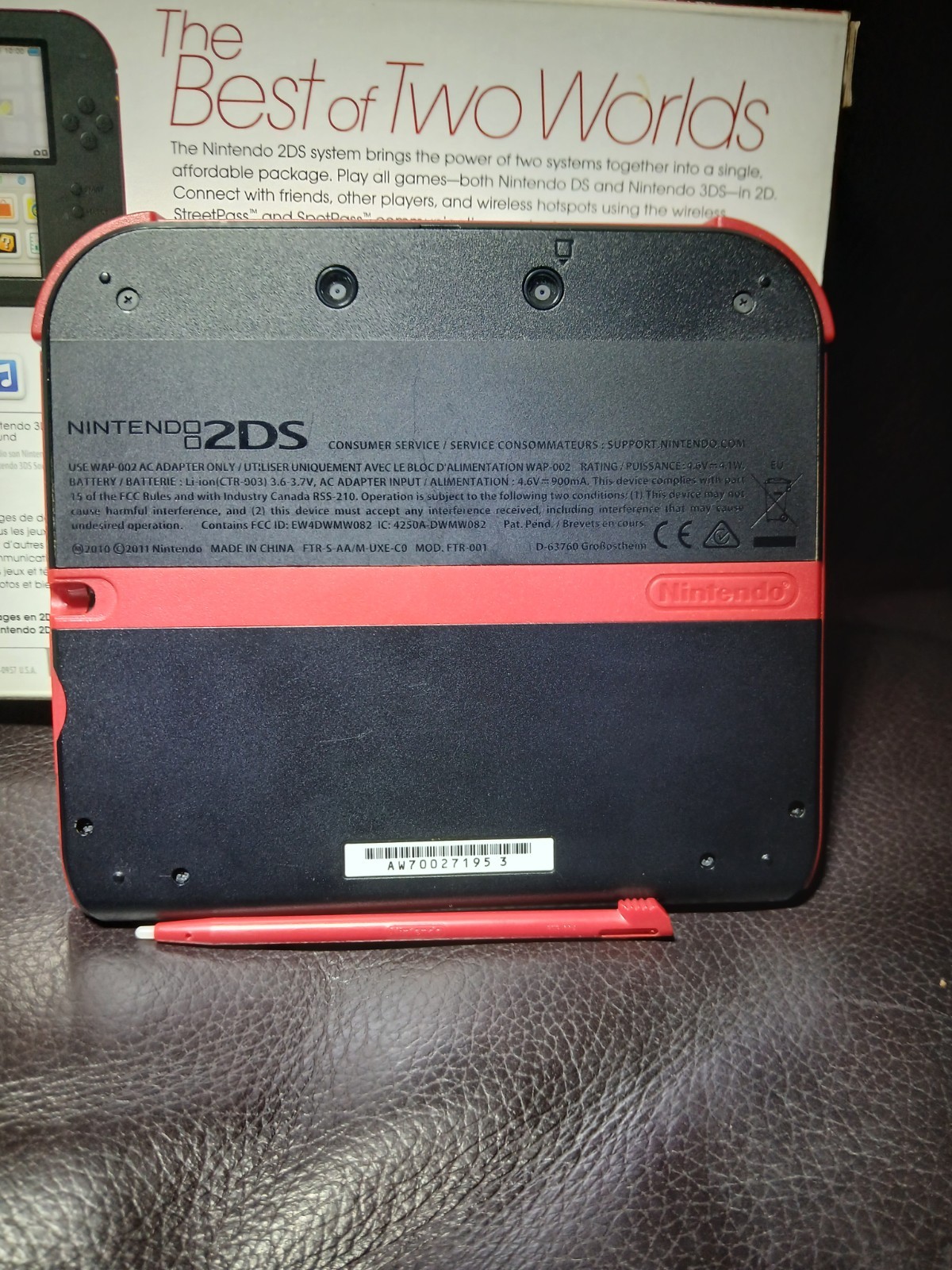 Nintendo 2DS Black/Red Console W/Stylus and Charger + 2 Games Tested Working