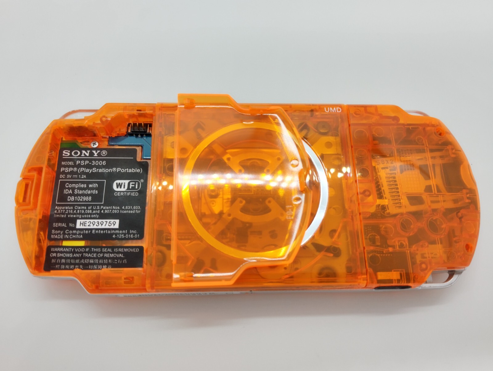 Sony PSP-3000 Playstation Portable Handheld Console Clear Orange Shell Custom