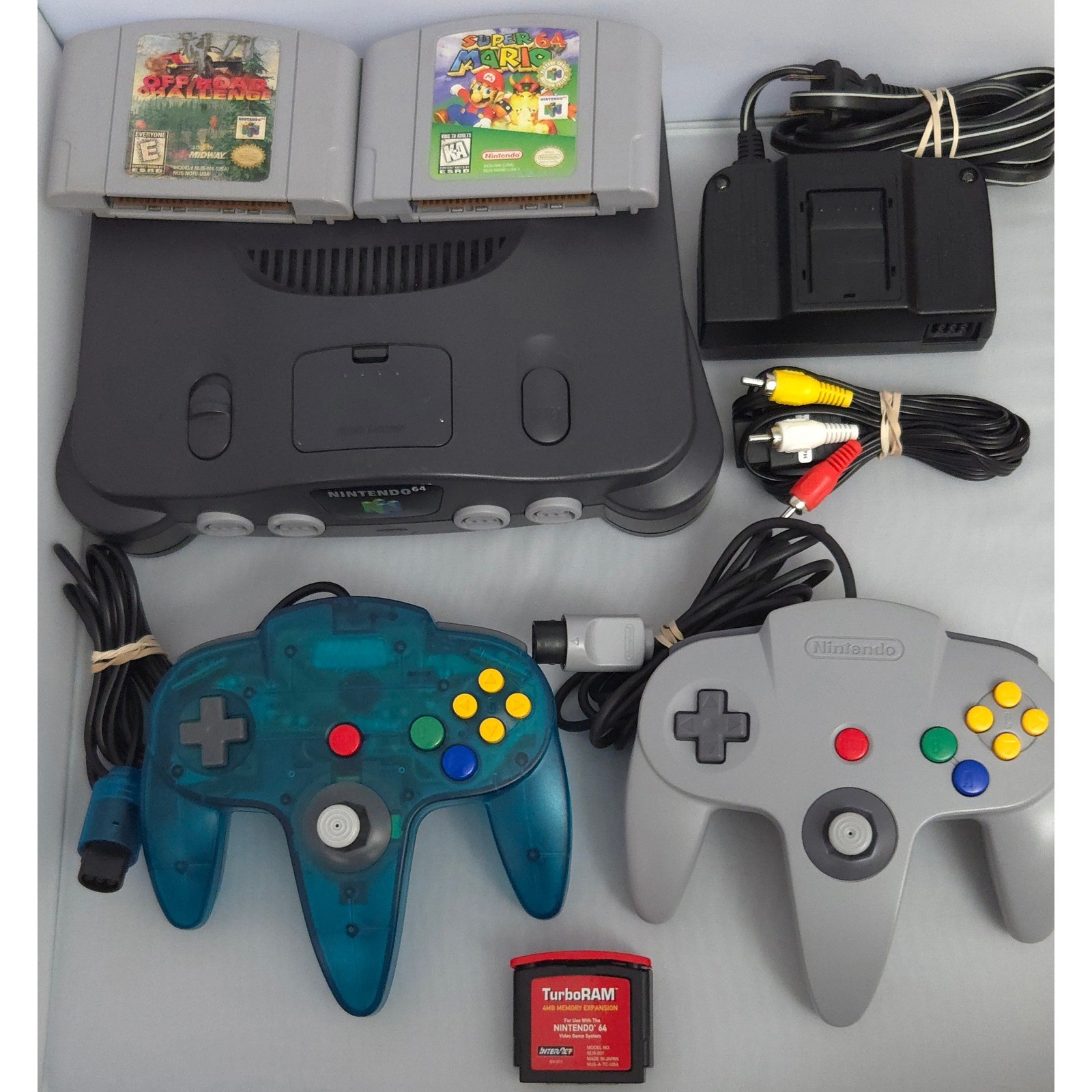 Nintendo NUS-001 N64 Console Bundle, Mario 64, 2 Controllers, 4MB Expansion Pak