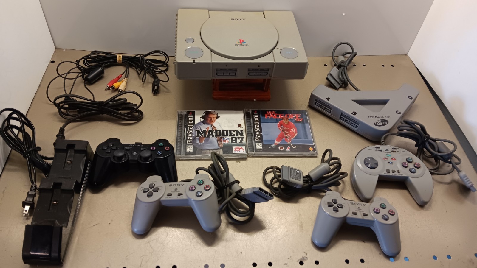 Sony PlayStation 1 Console Bundle 4 Controllers, Cords, Extras. Powers On. As-Is