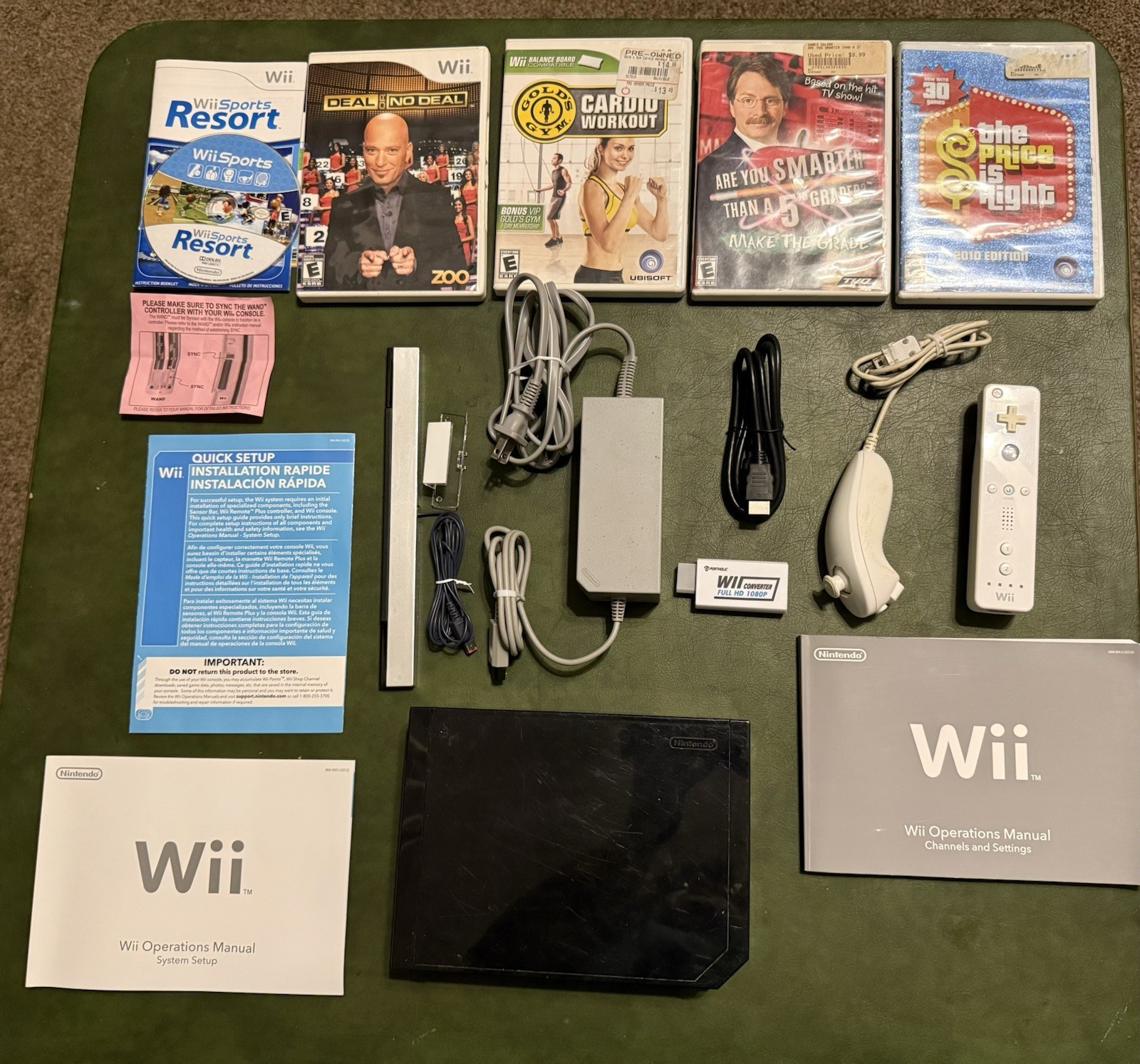 Nintendo Wii Sports Resort Video Game Console Bundle Black With Box & 5 Games