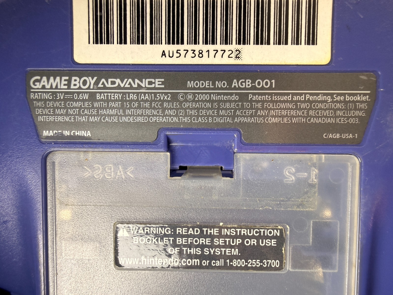 Nintendo Game Boy Advance GBA AGB-001 – Indigo Purple – See Video
