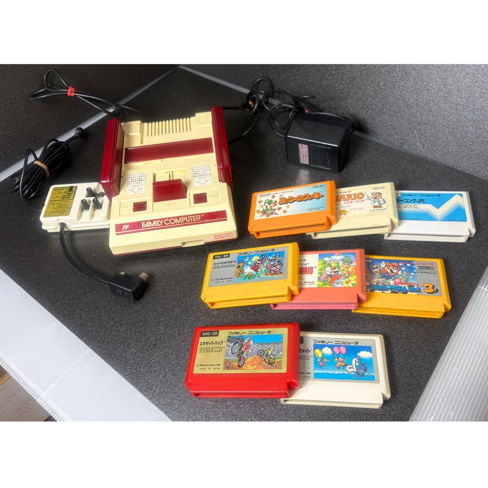 Nintendo Famicom Console 8 Games RF Switch AC Adapter Tested NTSC-J Japan