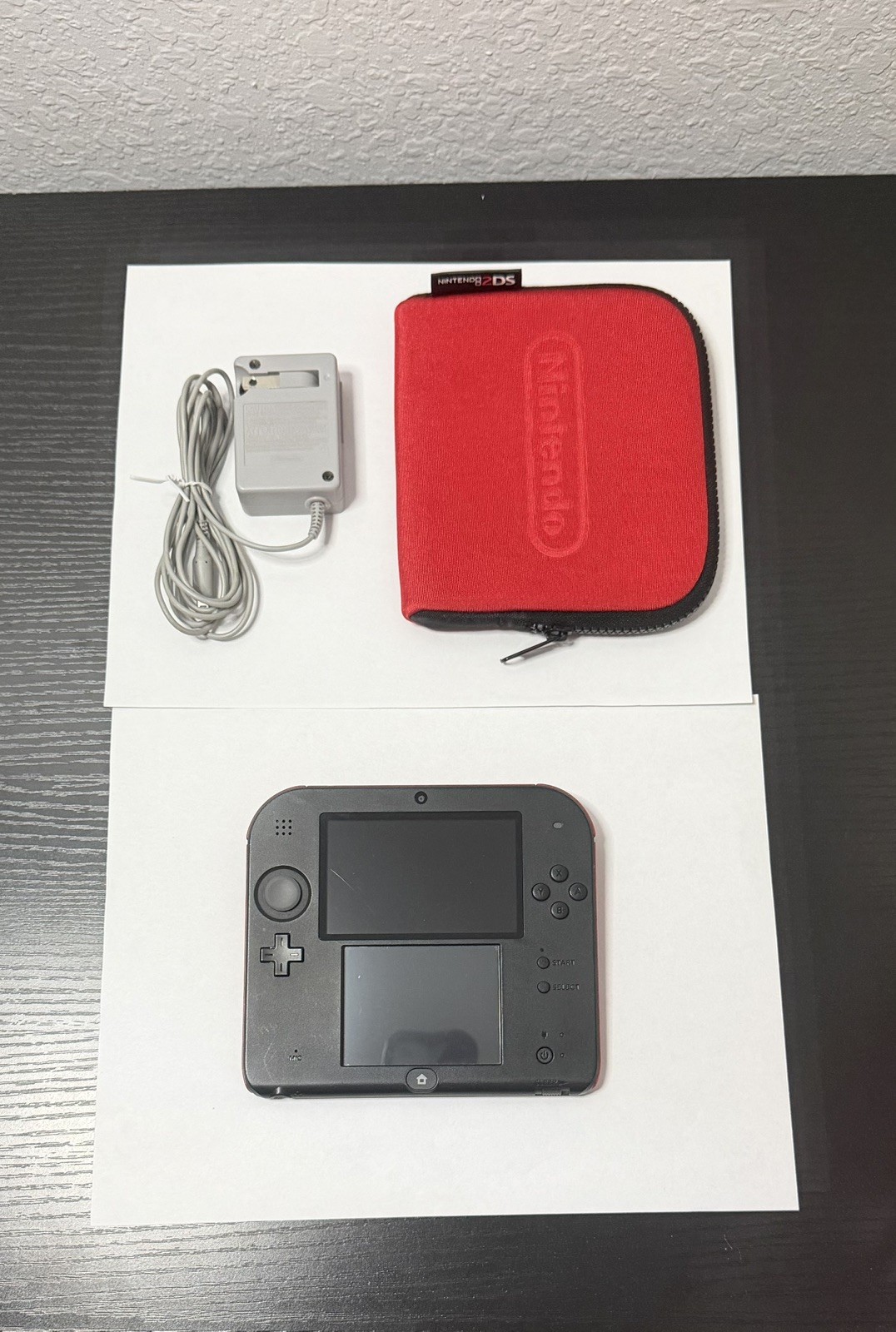 USED Nintendo 2DS Console Black & Red Handheld System Console W/ Case