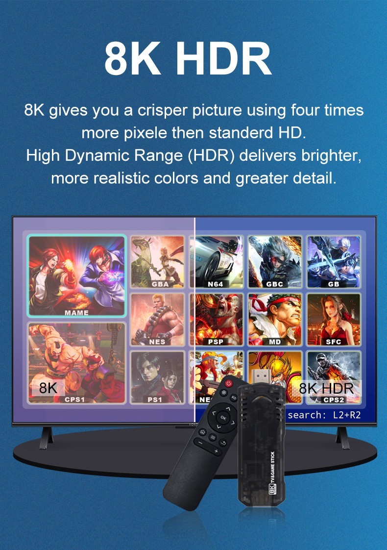 2026 Upgraded Retro Gaming Console Stick Pro, Video Games Stick with 8K HDMI Bui