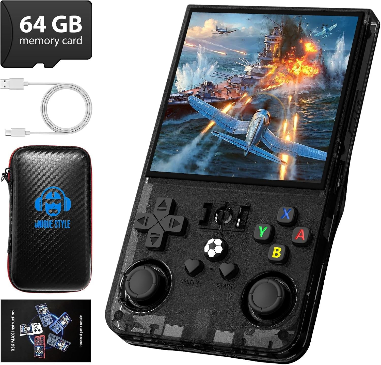 R36MAX Retro Handheld Game Console, 4.0 Inch 720X720 IPS Screen, 64GB Built-In 1