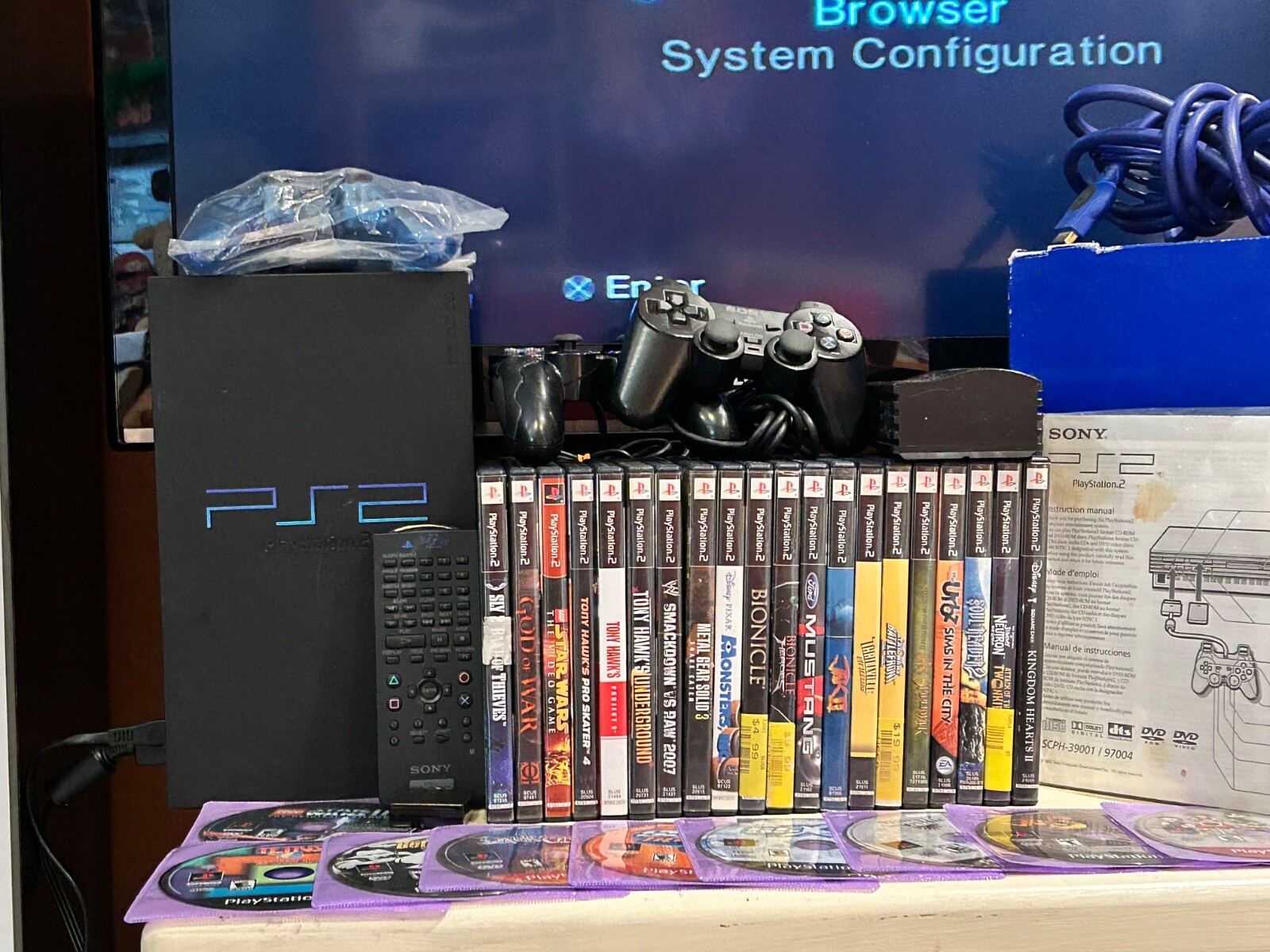 Sony Playstation 2 Fat Console PS2 SCPH-30001 w/ Box/Controllers/Wires/28 Games