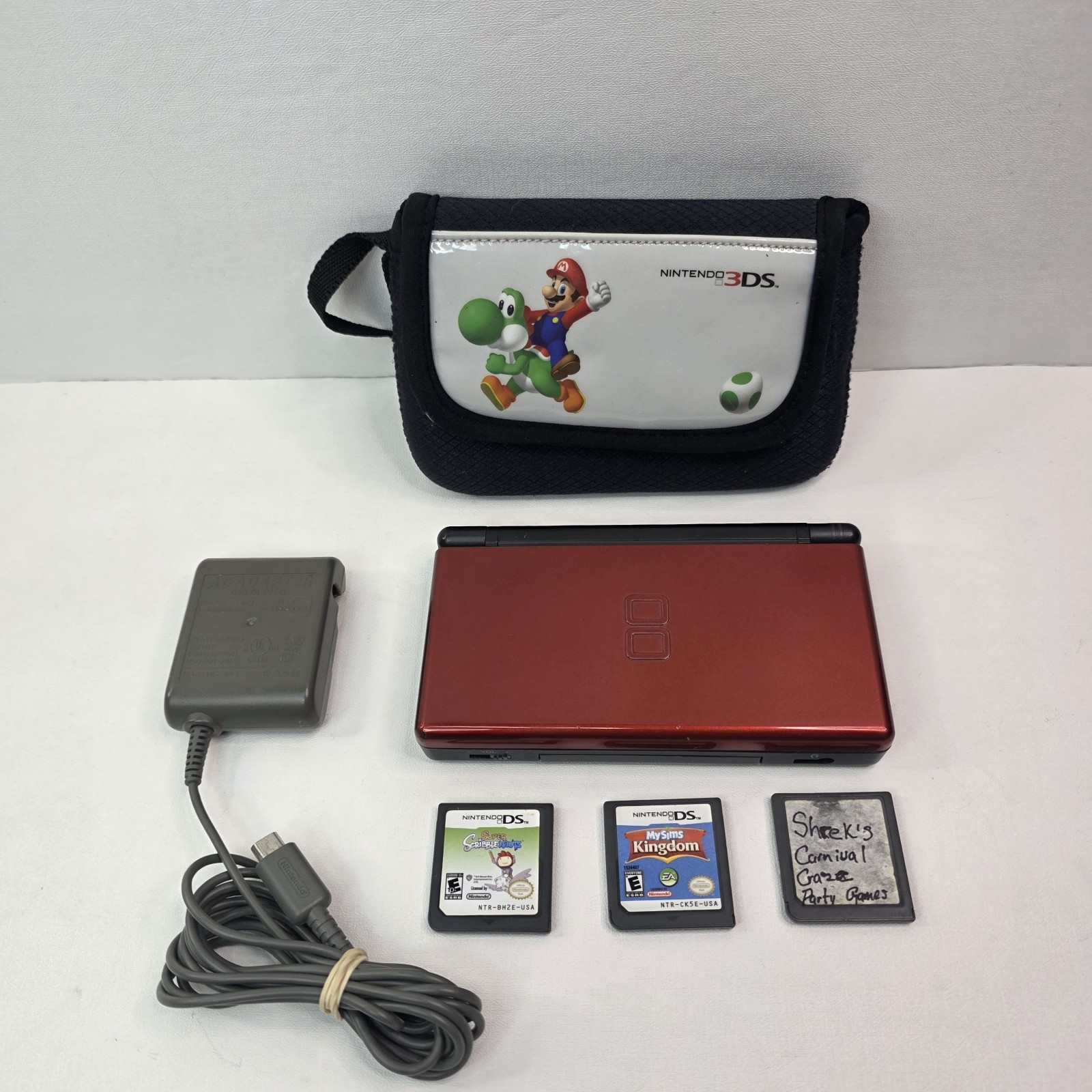 Nintendo DS Lite Crimson Red. Bundle. Games, Carrying Case And Games. Charger