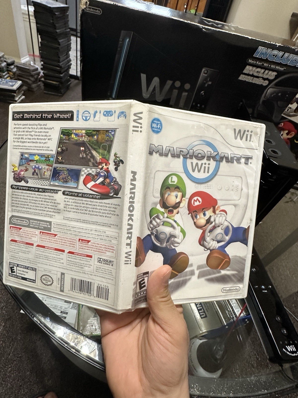 Nintendo Wii Mario Kart Racing Bundle Black Console Tested Please READ!