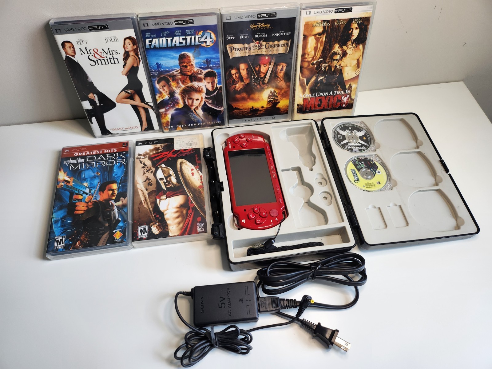Sony PSP-2001 Red PSP Bundle With Games And Case