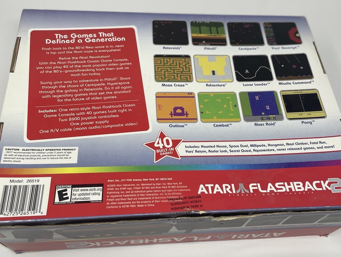 Atari Flashback 2 Console Tested Works w/ Box Manual 2 Joysticks 40 Games