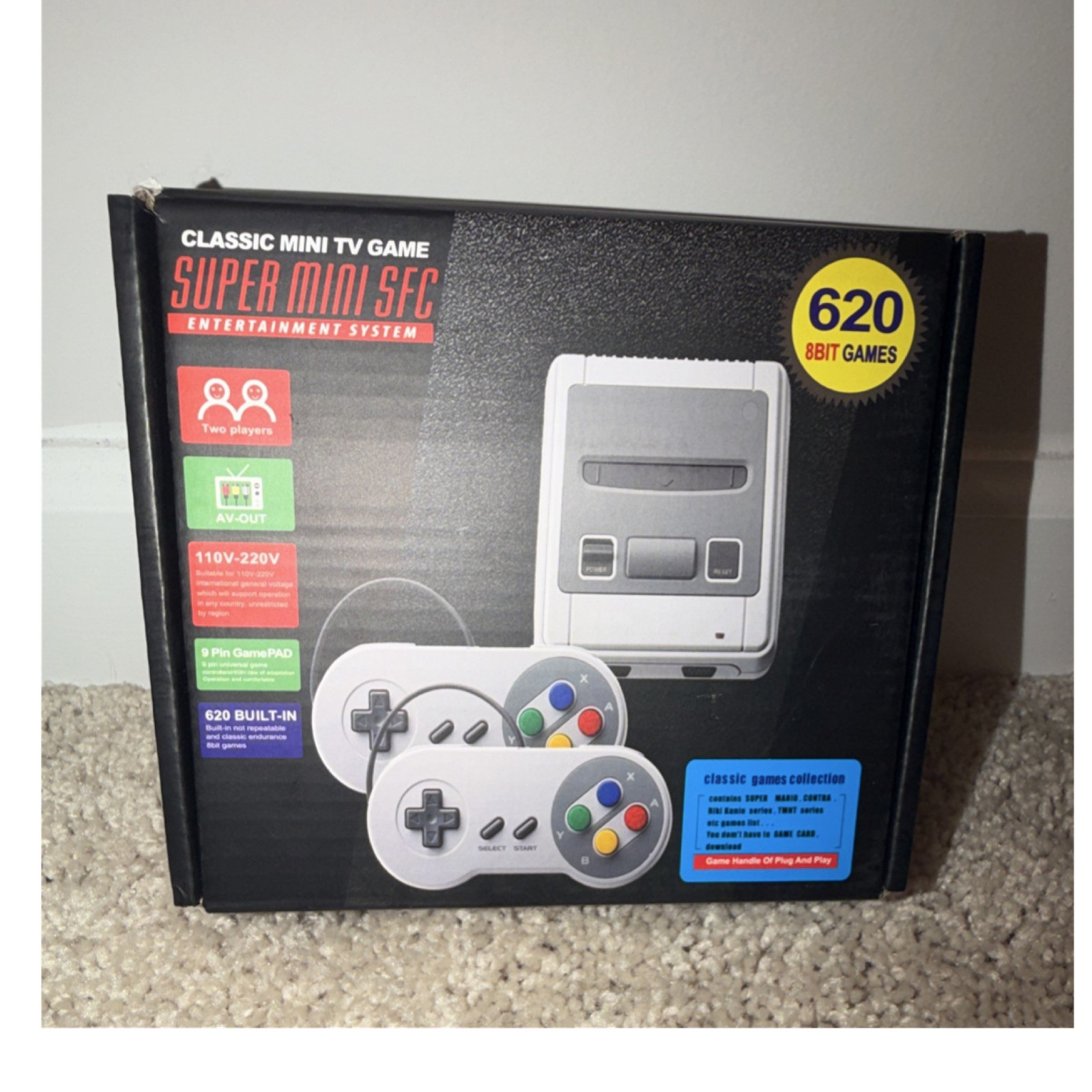 Super Mini SFC Home Console Gray AV-Out Two Players 620 Built-In Games