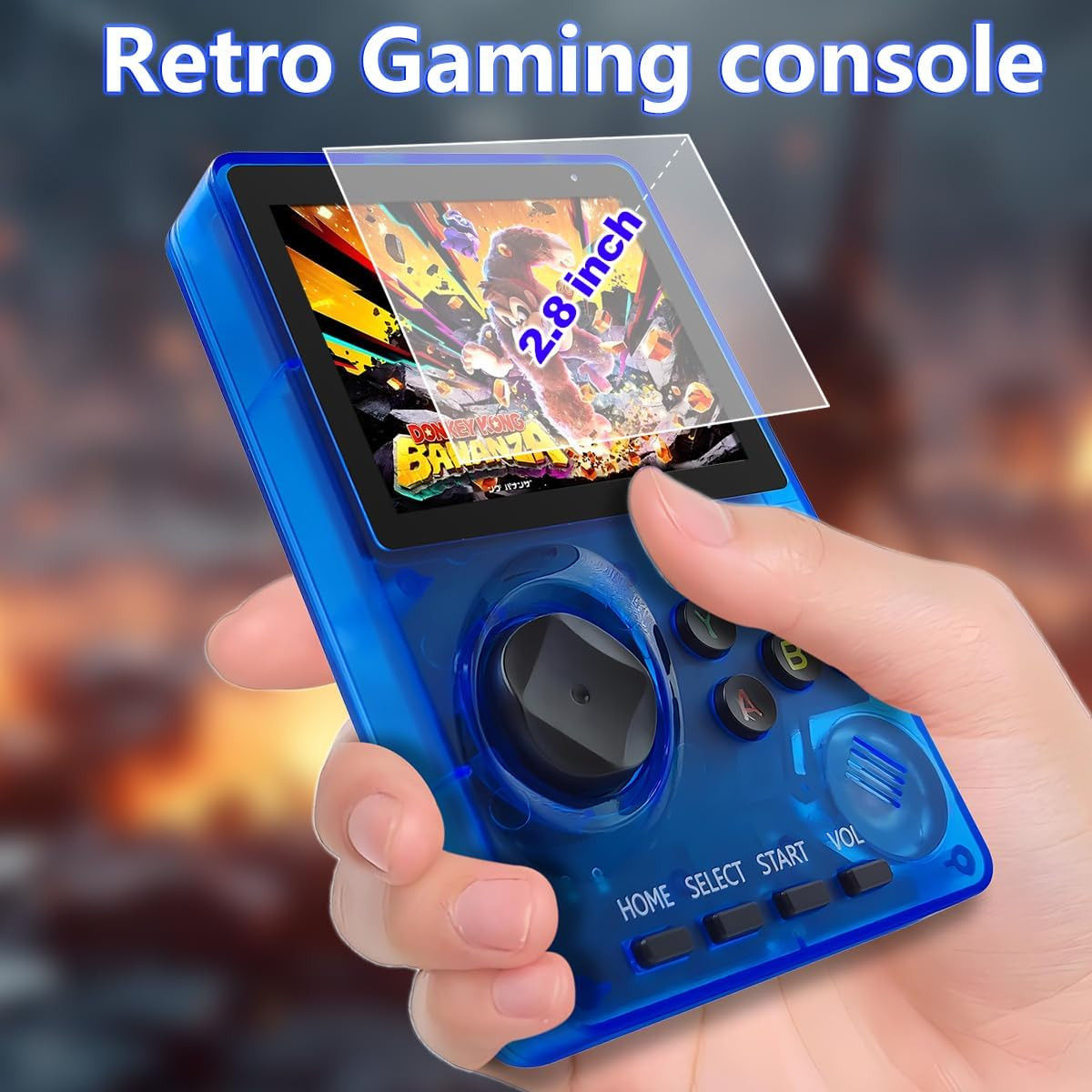 16-Bit Handheld Game Console with 100 Preloaded HD Games – Transparent Blue