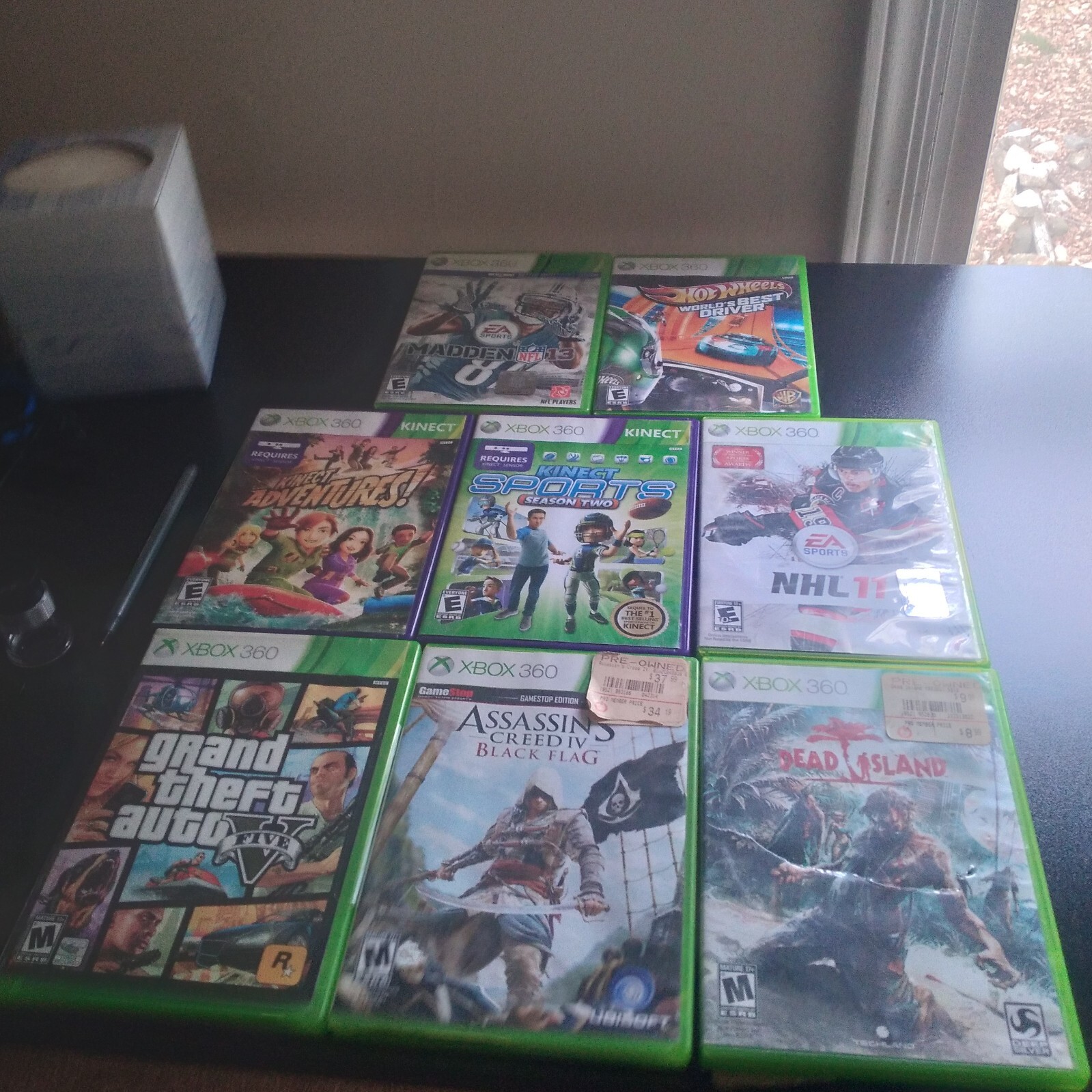 XBOX 360 + 2 Controllers & 8 Games including GTA 5 Atomic Code, Power Supply