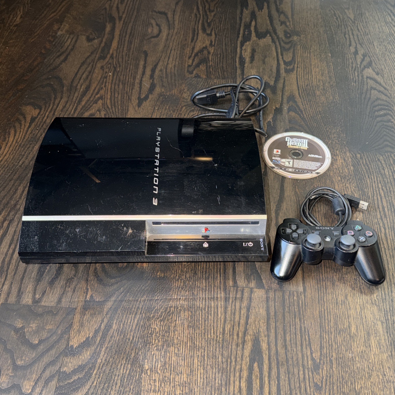 PlayStation 3 PS3 Fat 37GB Console WORKING w/ Controller, Cables, Guitar Hero 3