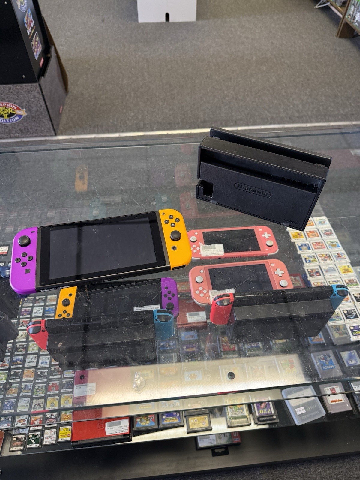Nintendo Switch Console Black w/ Dock Purple/Orange Joy-Con Controllers TESTED