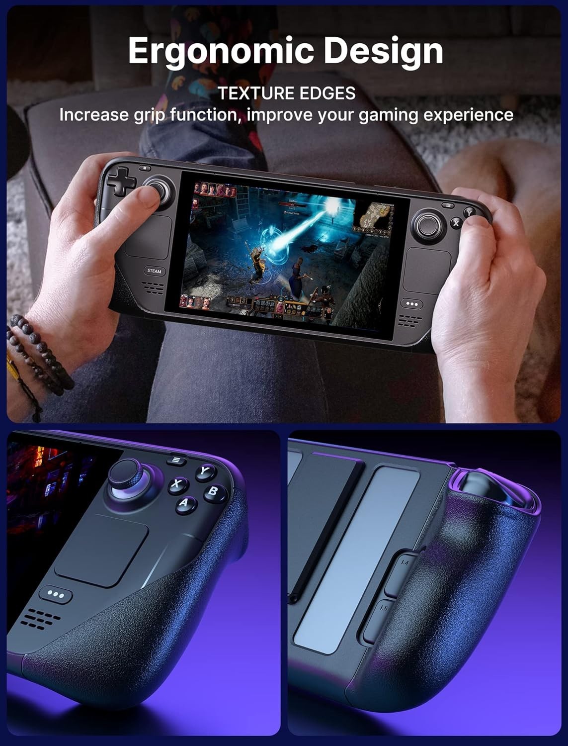 Ergonomic TPU Protective Case with Adjustable Stand for Steam Deck Gameplay