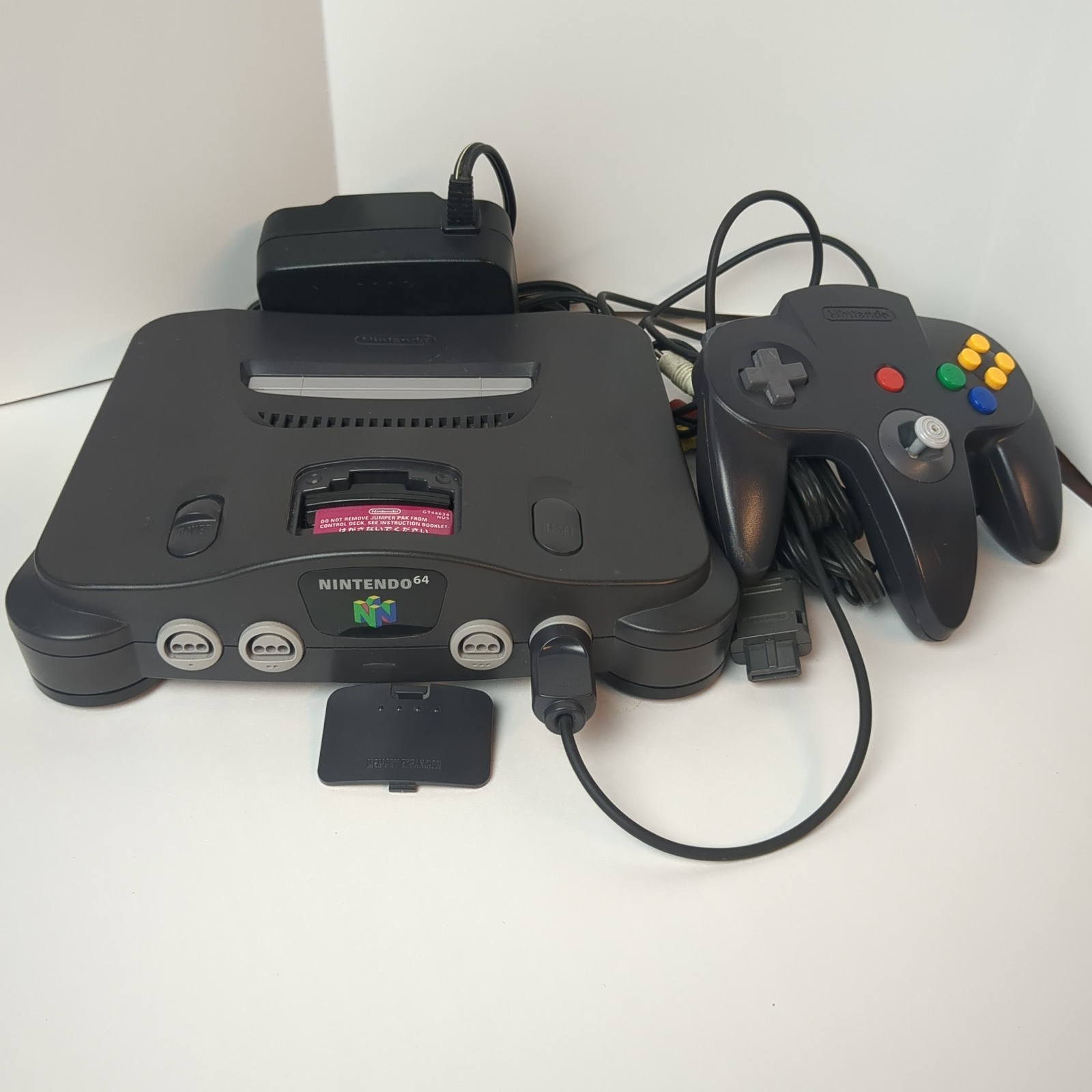 Nintendo 64 N64 Black Console Controller Power AV Cable Jumper Pak Tested Works