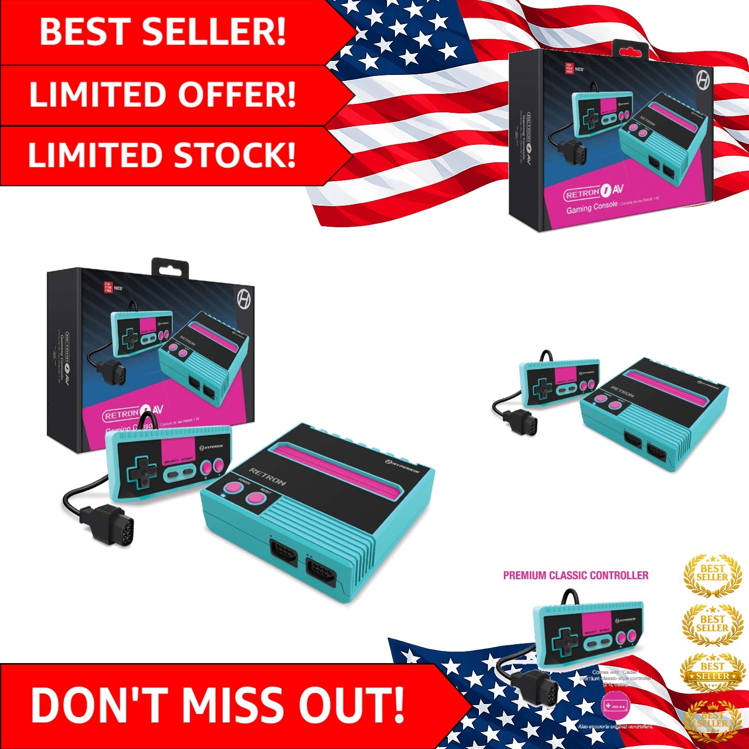 Nostalgic RetroN 1 AV Console for NES – Includes AV Cable and Classic Controller