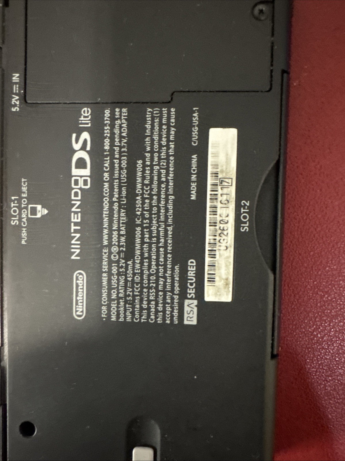 Nintendo DS Lite Handheld Console Red/Black with Charger Model USG-001 Works!