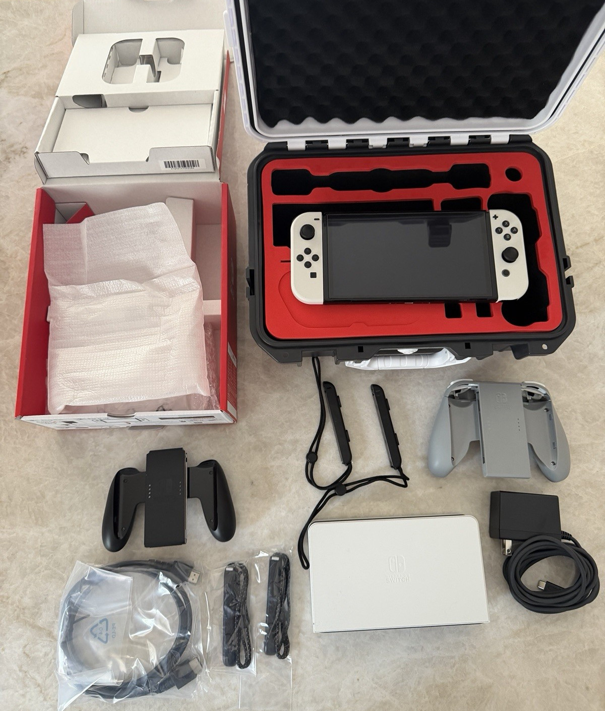 Bundle – Nintendo Switch OLED 64GB White Joy-Con w/ Extra Grip and Hard Case