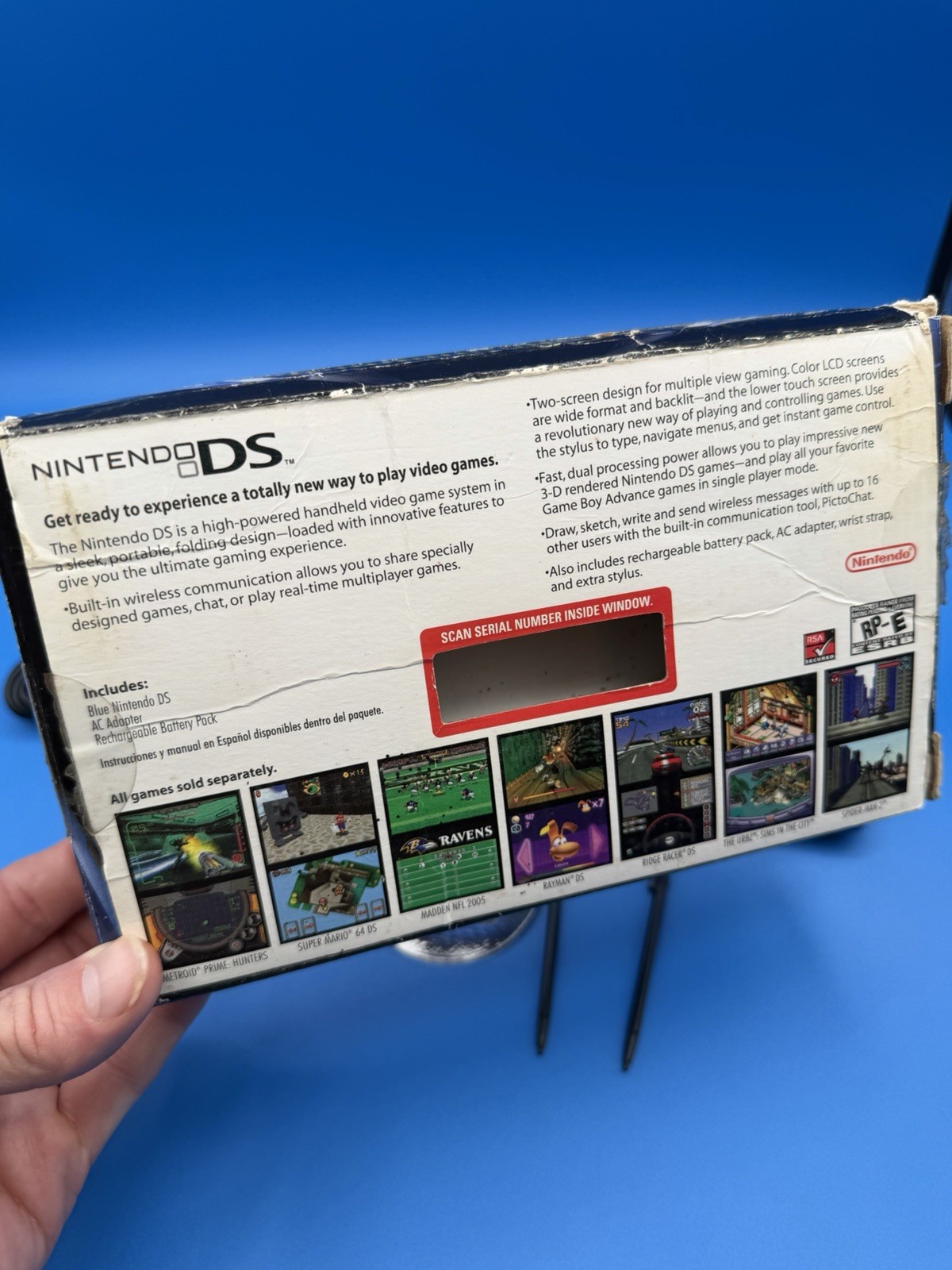 Used – Nintendo DS Launch Electric Blue Console NTR-001 – Box Included No Manual