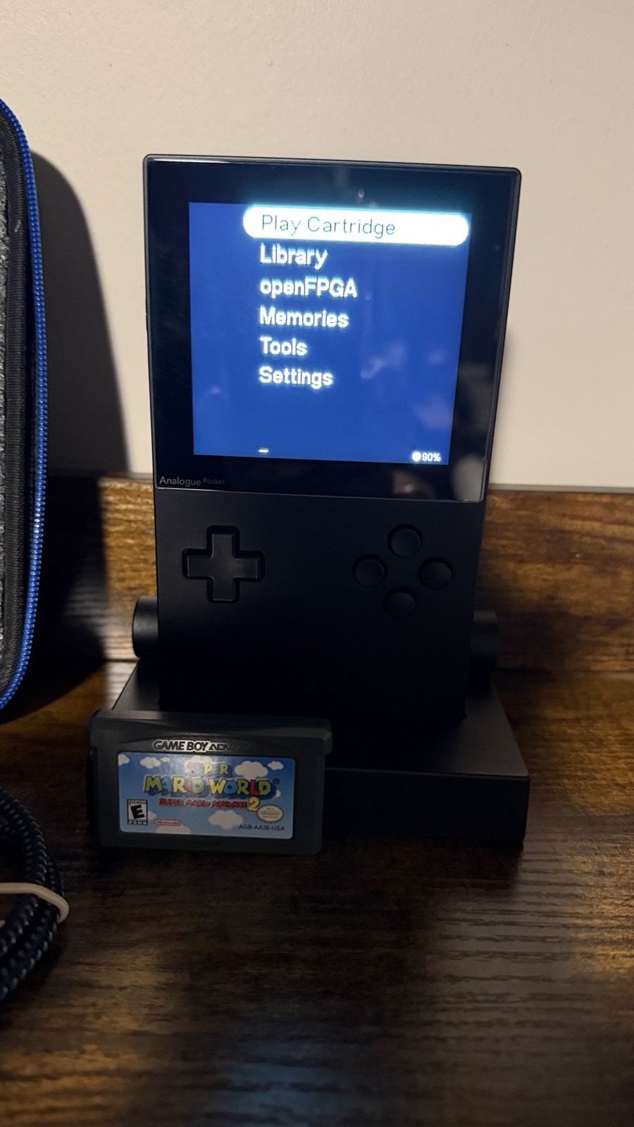 Analogue Pocket + Dock + Case + Screen Protector + Super Mario Advance.
