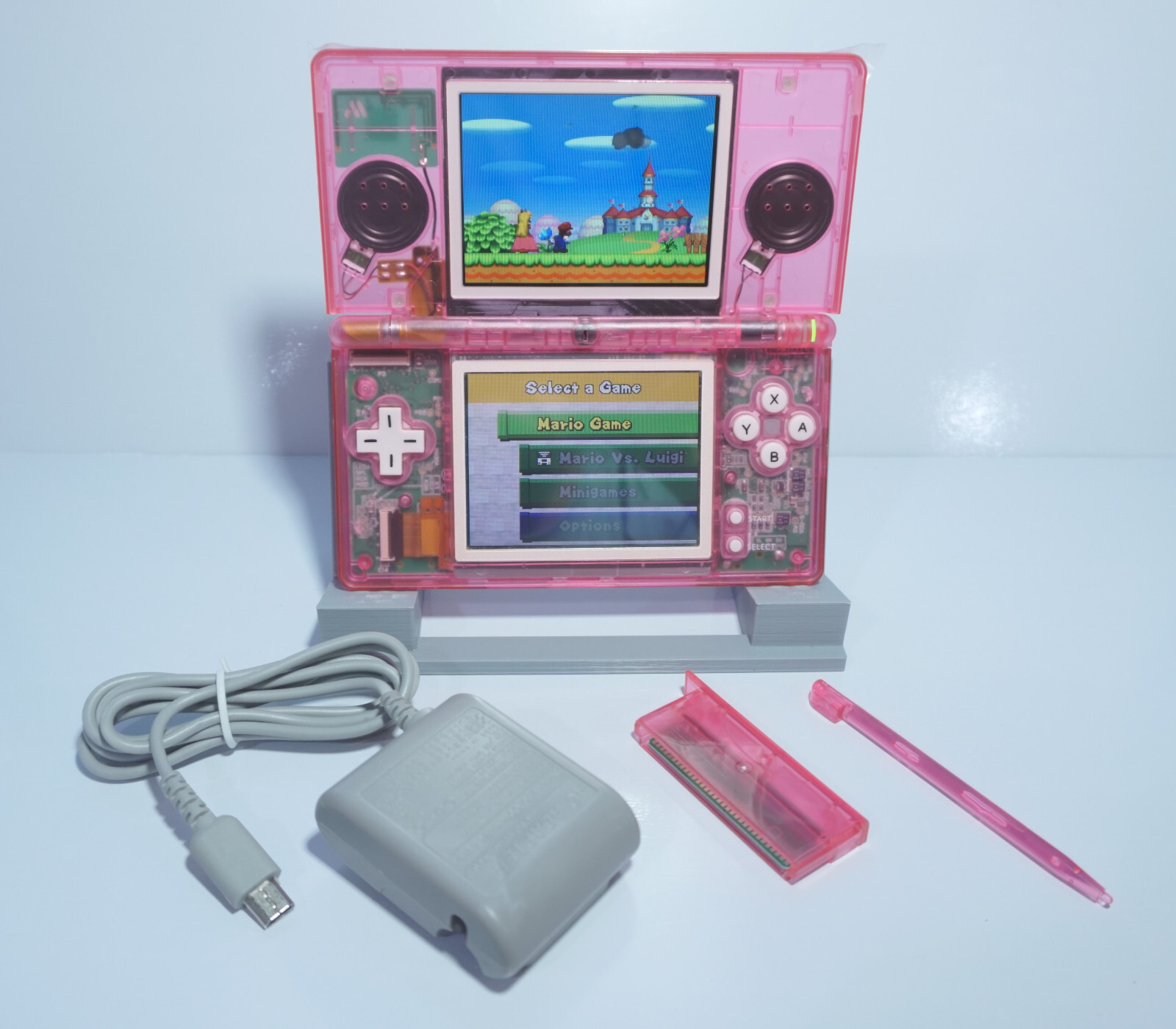 Nintendo DS Lite Transparent Clear Super Pink Handheld System with Charger