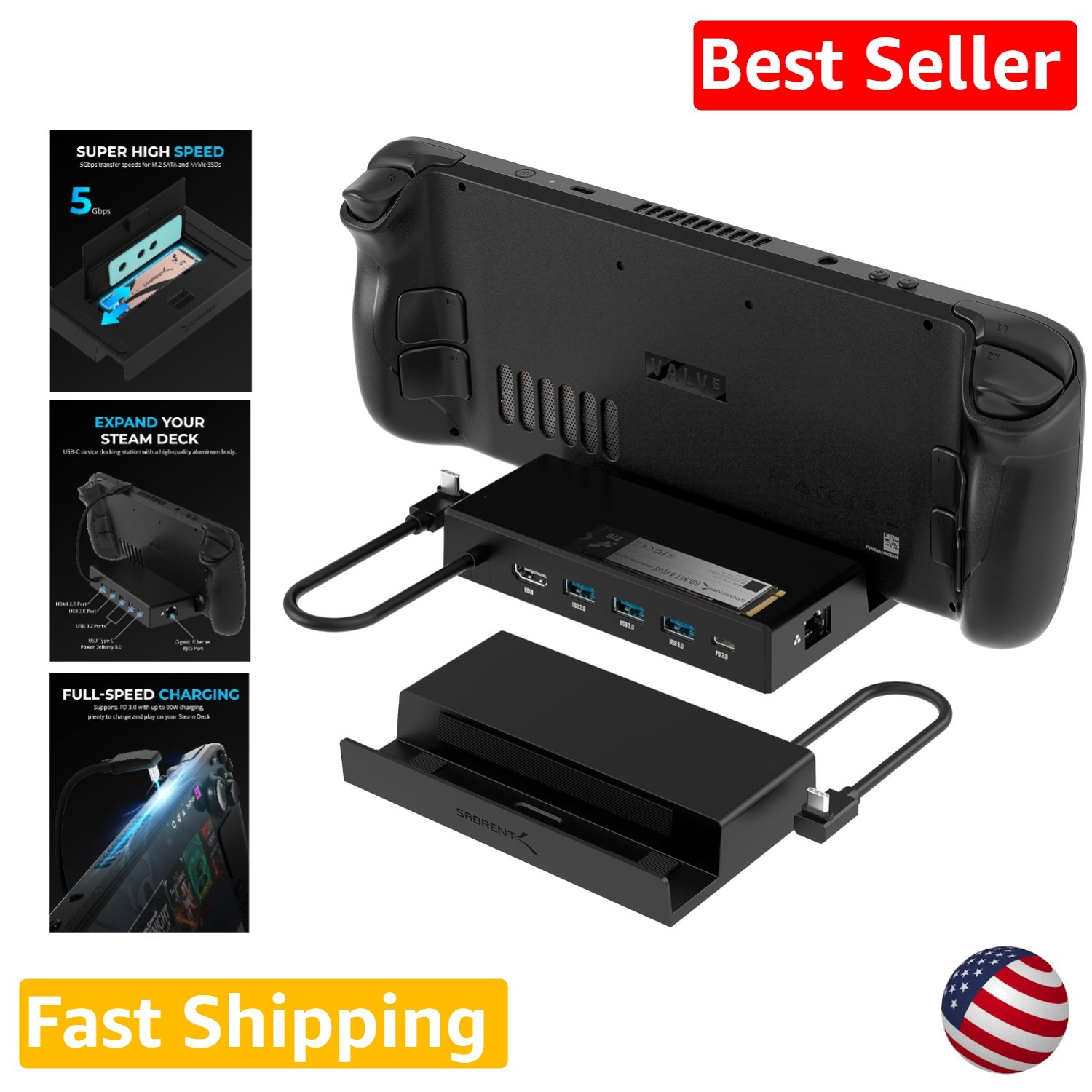 Upgrade Steam Deck Dock 7-in-1 M.2 SSD 4K 60Hz HDMI Ethernet Fast Charge