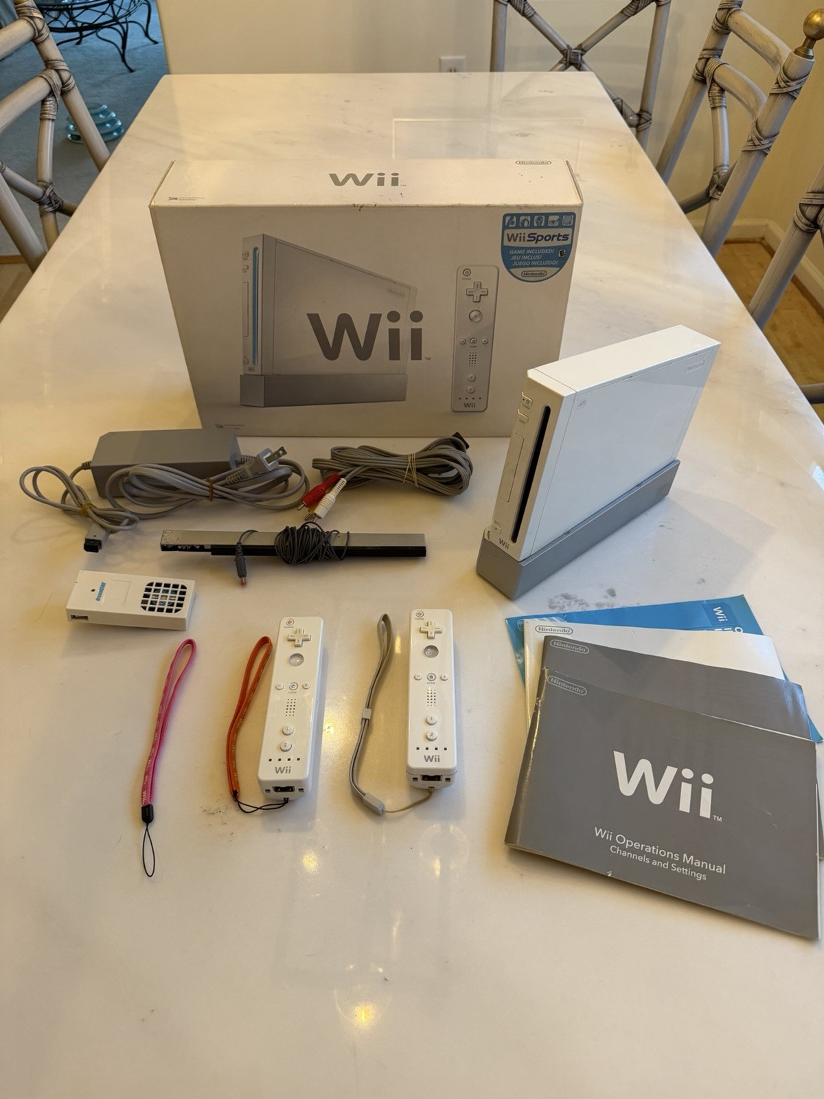 Nintendo Wii Console White w/ 2 Remotes, All Cords, Sensor, & USB Cooling Fan