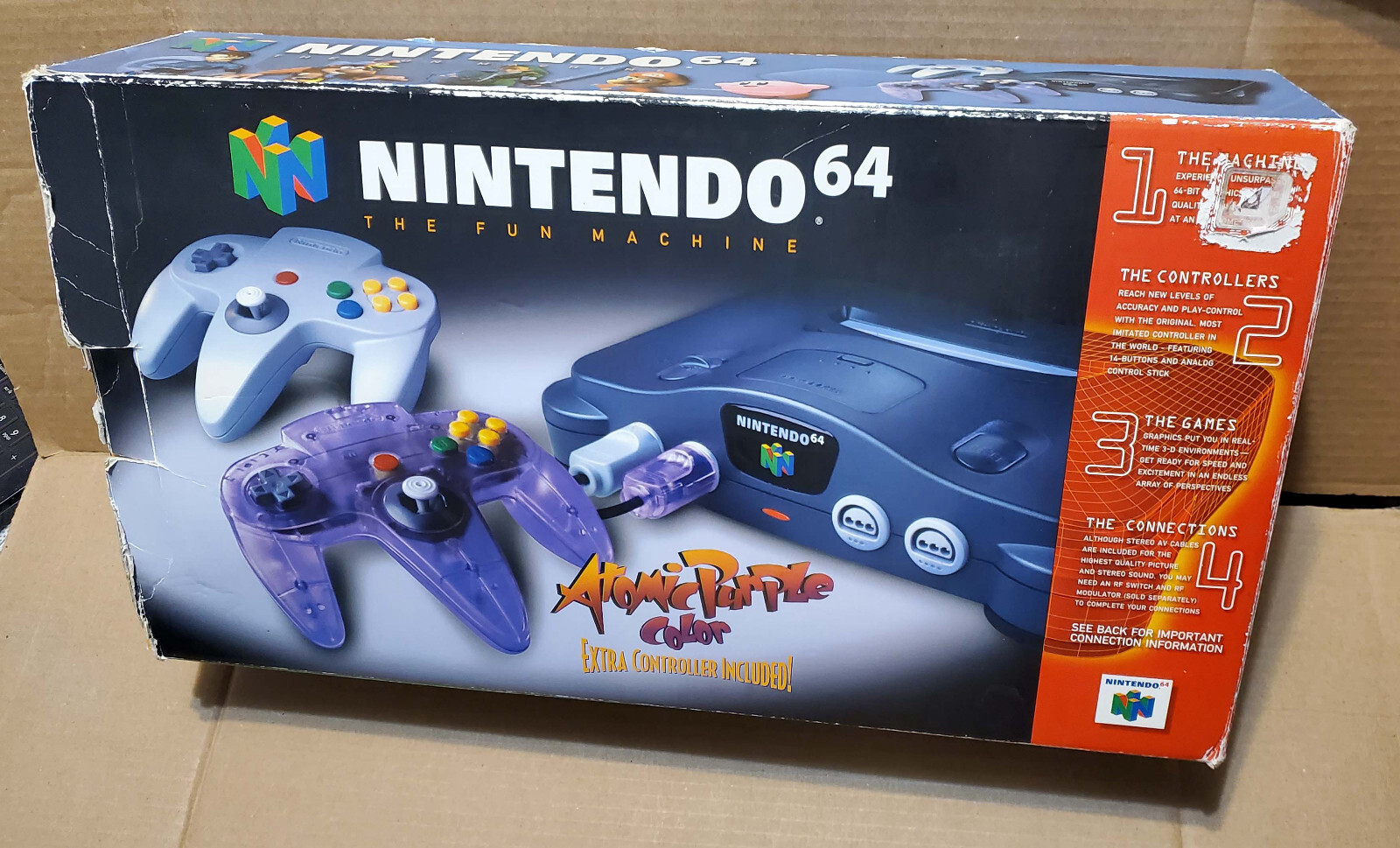 Nintendo 64 Console Atomic Purple Controller Bundle in Box, Works