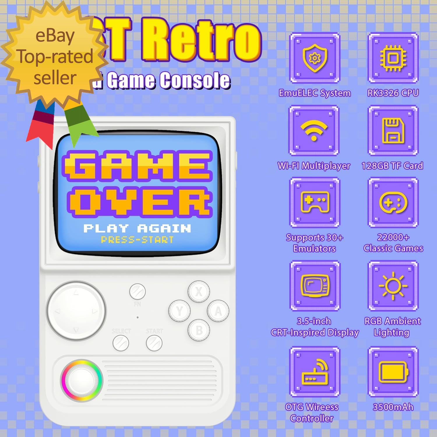 R36T Retro Gaming Console 3.5”IPS Screen Crt-Inspired Handheld Game Console