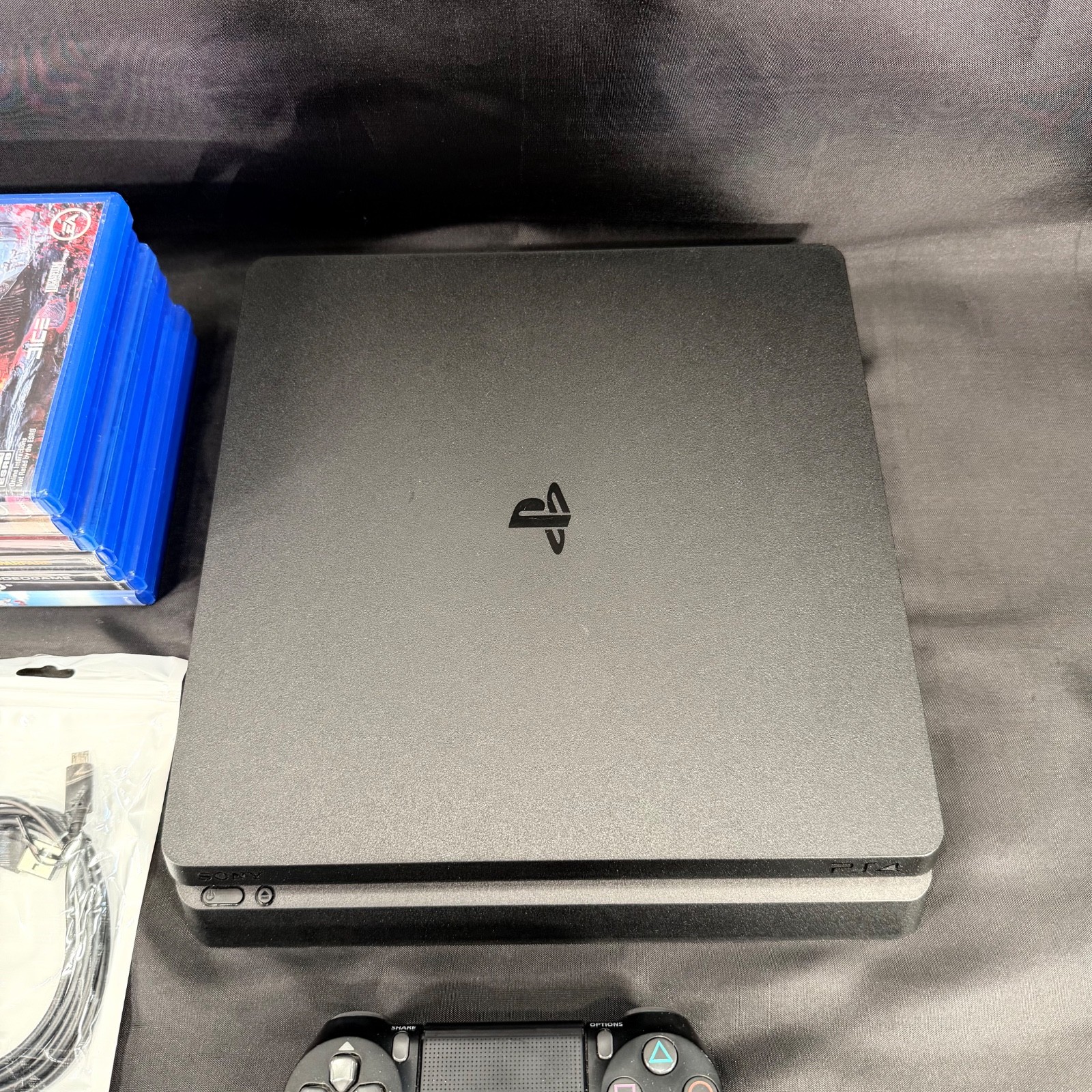 Sony PS4 Slim Black 500GB Console Bundle CUH-2015A w/Controller & 7 Games Tested