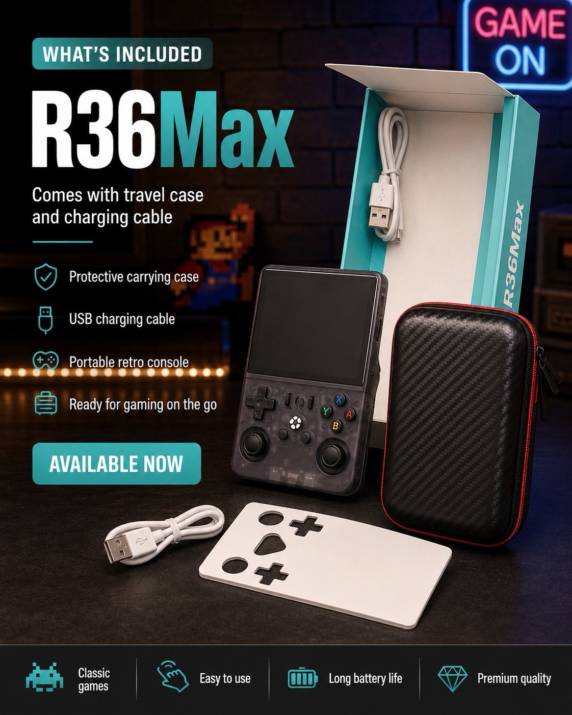 R36MAX Retro OPEN SOURCE Handheld Game Console with 64GB. Built-in Games