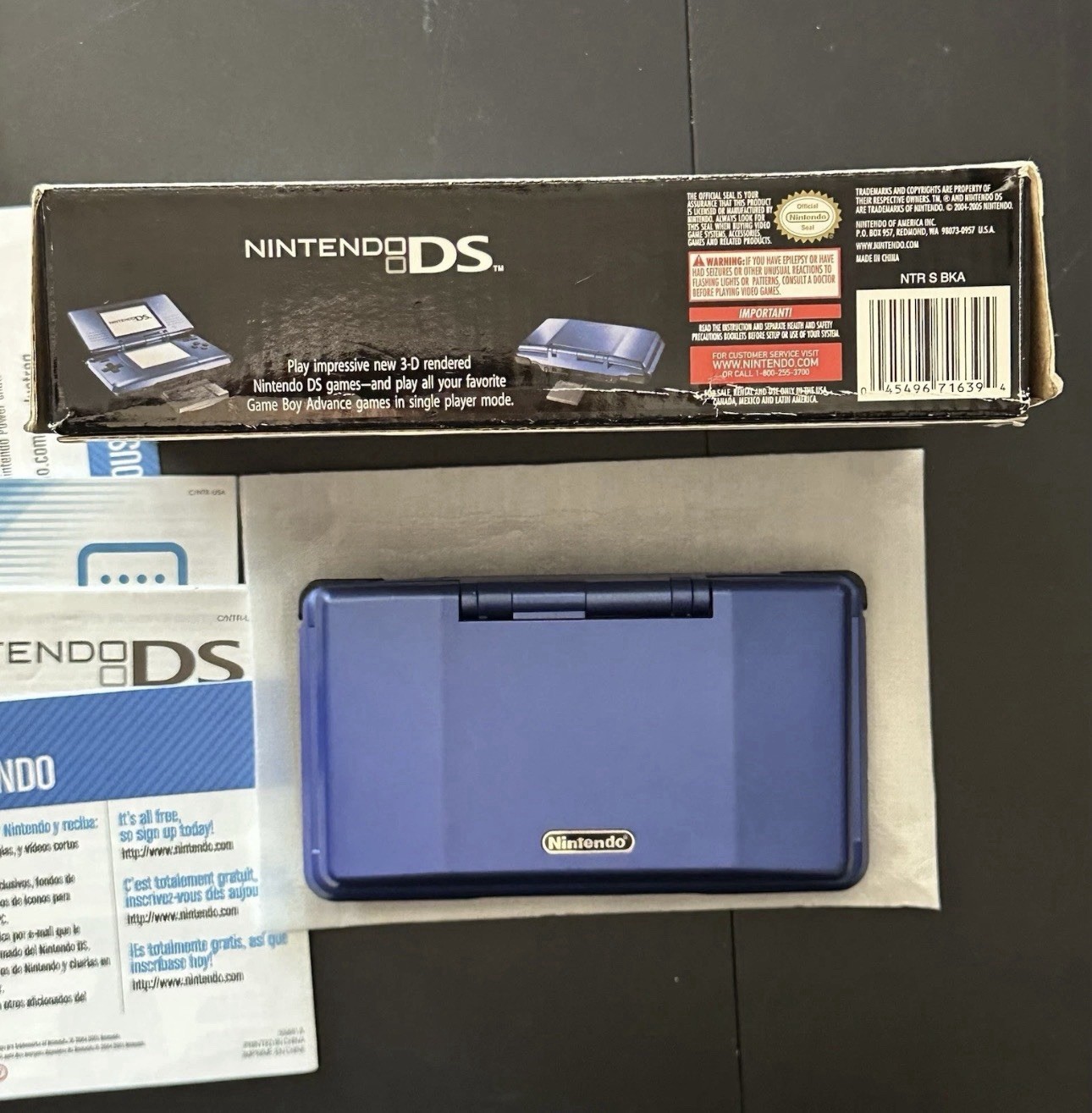 Electric Blue Nintendo DS Handheld Console System Inserts Box Manual Stylus