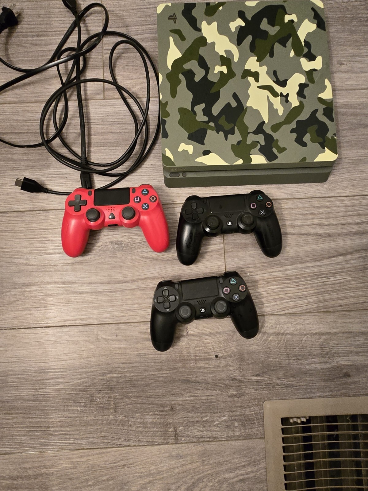 Army Green Edition Ps4 With Three Controllers Two Black Controllers And One Red