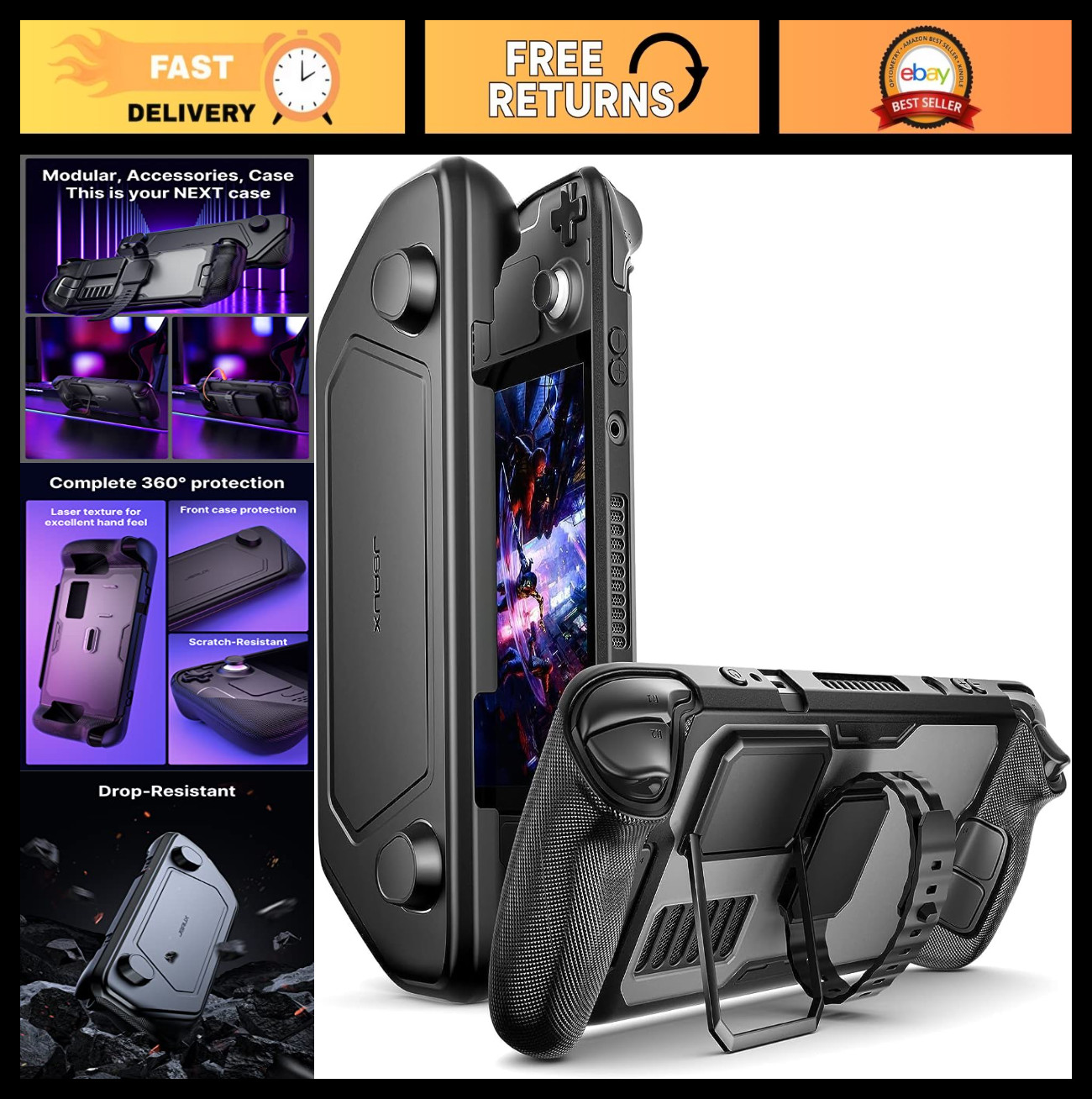 Steam Deck Case with Comprehensive Protection, Detachable Front Shell & Metal Br
