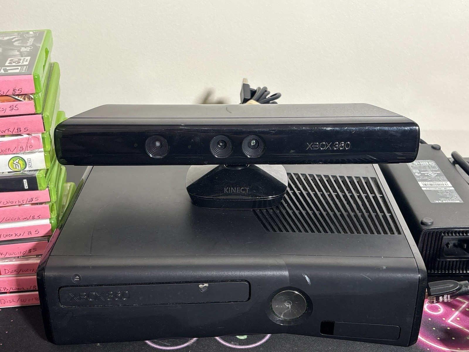 Xbox 360 S Slim Console Bundle/2 Controllers, All Orig Cords, Kinect, 13 Games!