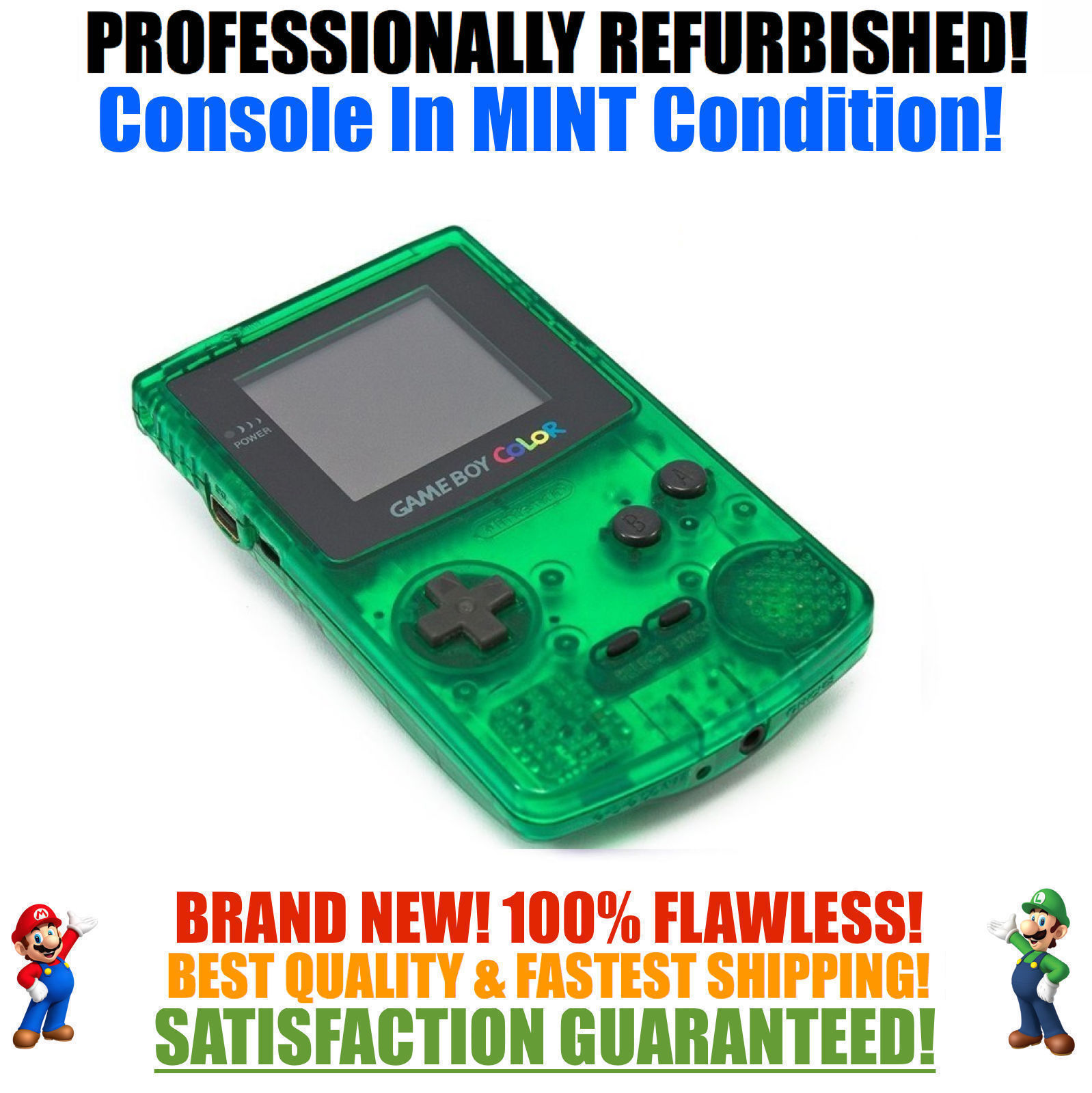 *NEW GLASS SCREEN* Nintendo Game Boy Color GBC Custom Clear Green System