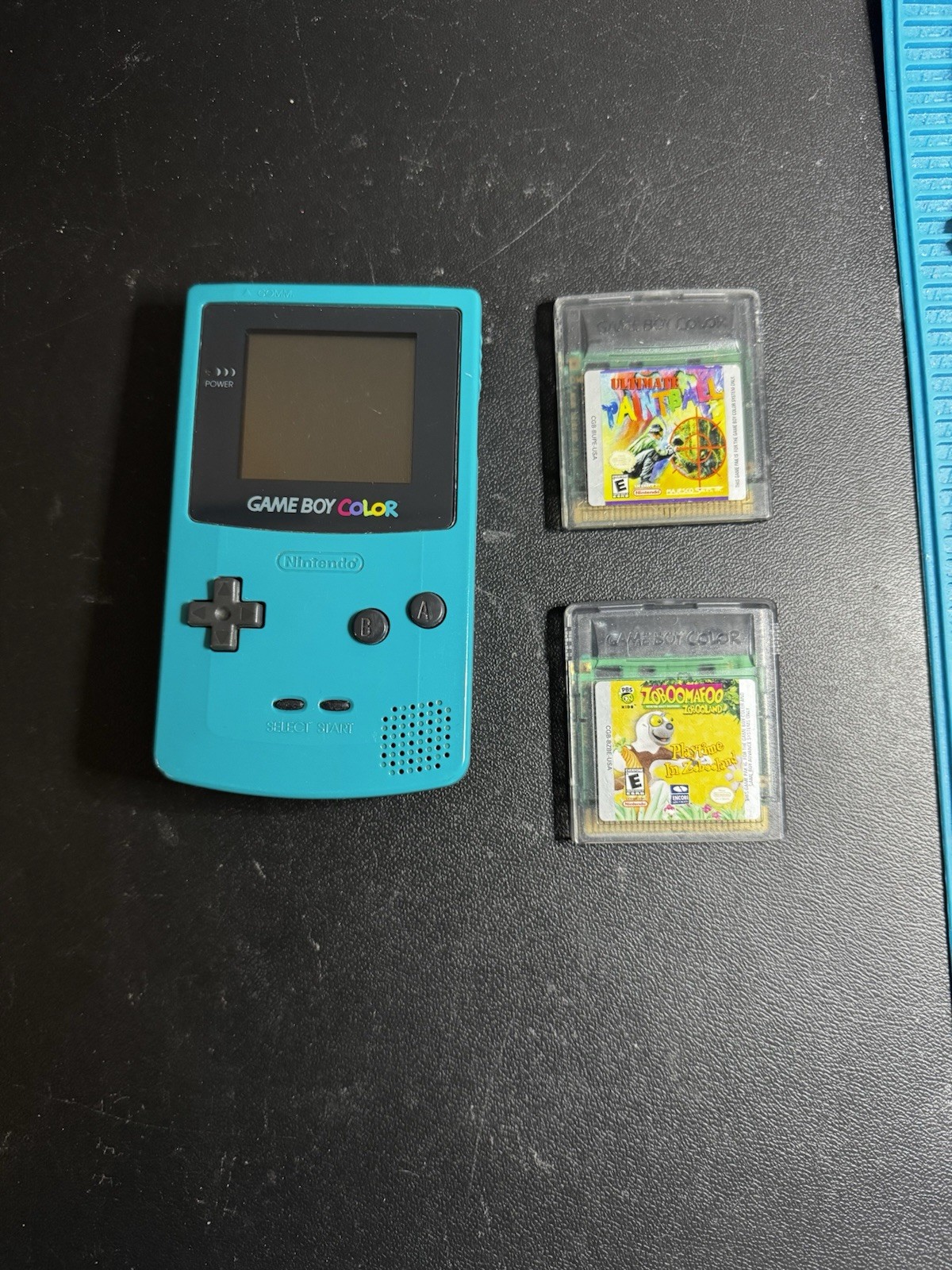 Nintendo Game Boy Color Blue Teal W/ 2 Games Tested Works Zoboomafoo