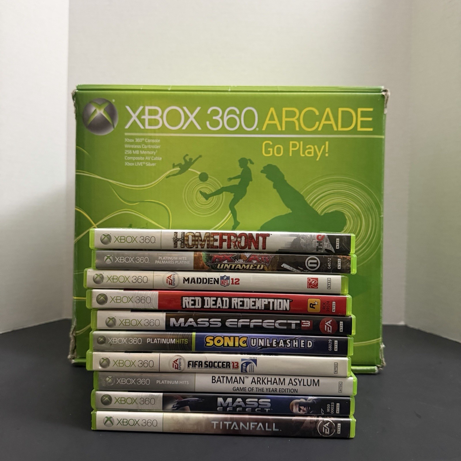 Microsoft Xbox 360 Arcade Bundle CIB – 10 CIB GAMES- 1 Controller And All Cables