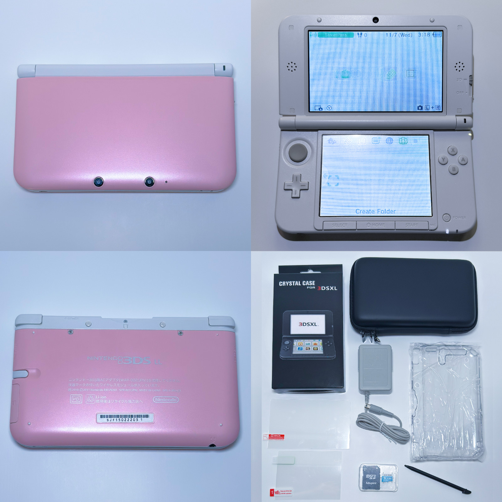 DEFECTIVE Nintendo 3DS XL LL 128GB Set Pink Case Crystal Shell Charger S G3D