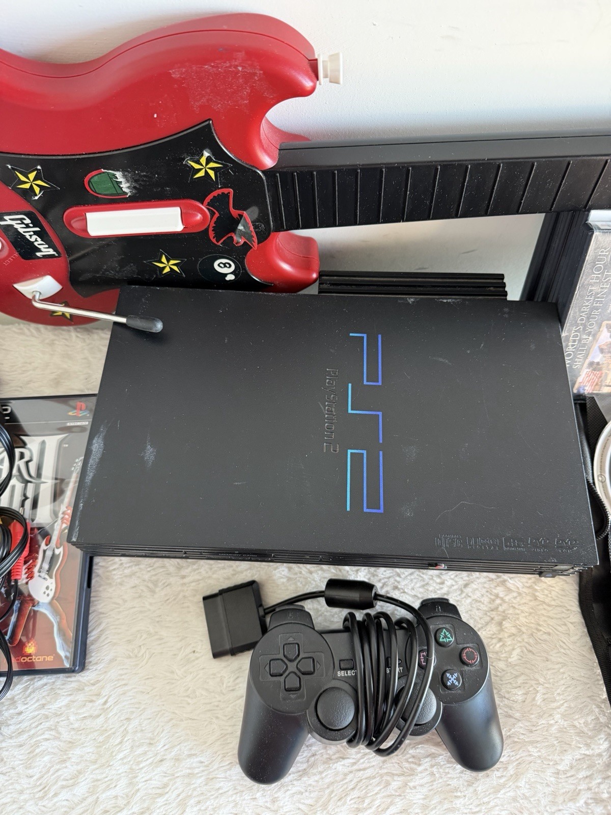 SONY Playstation 2 PS2 Console Guitar Hero Bundle Guitar Multiple Games WORKING