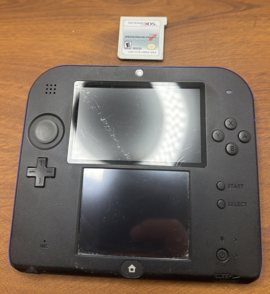 Nintendo 2DS Handheld Console Electric Blue Tested Working w Mario Kart 7