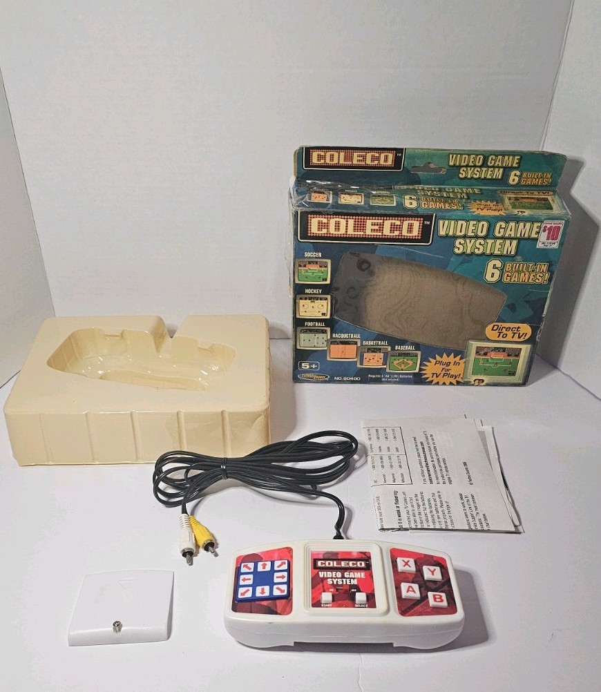 COLECO Video Game System 6 BUILT IN GAMES Plug N Play Sports in Box #60400 WORKS